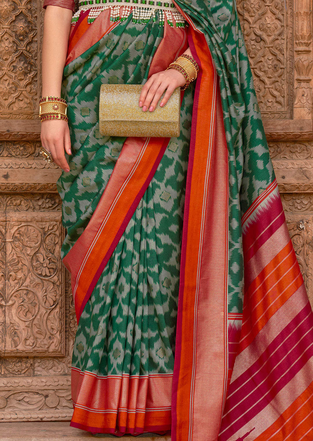 Jade Green Woven Patola Silk Saree