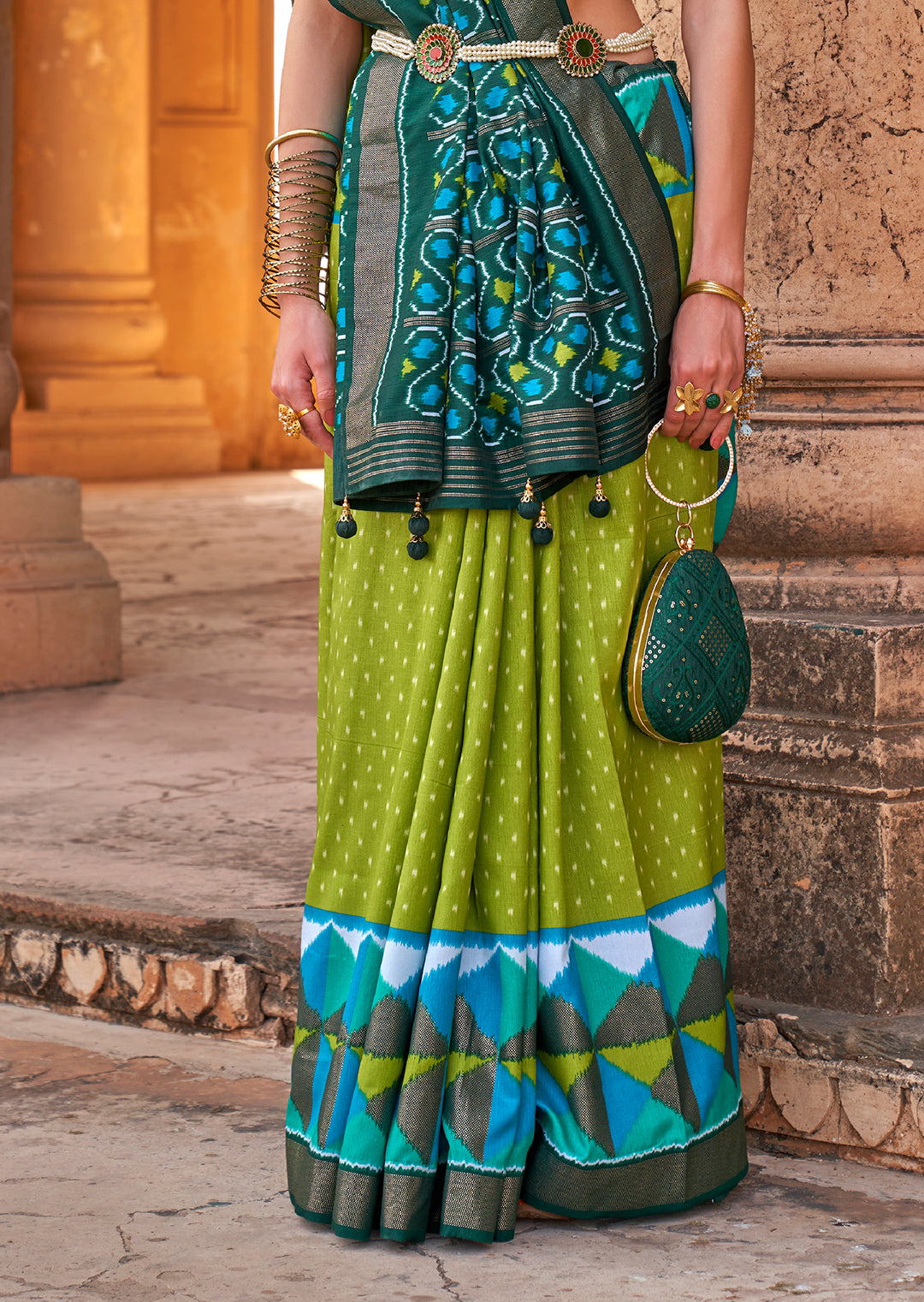 Pear Green Woven Patola Silk Saree