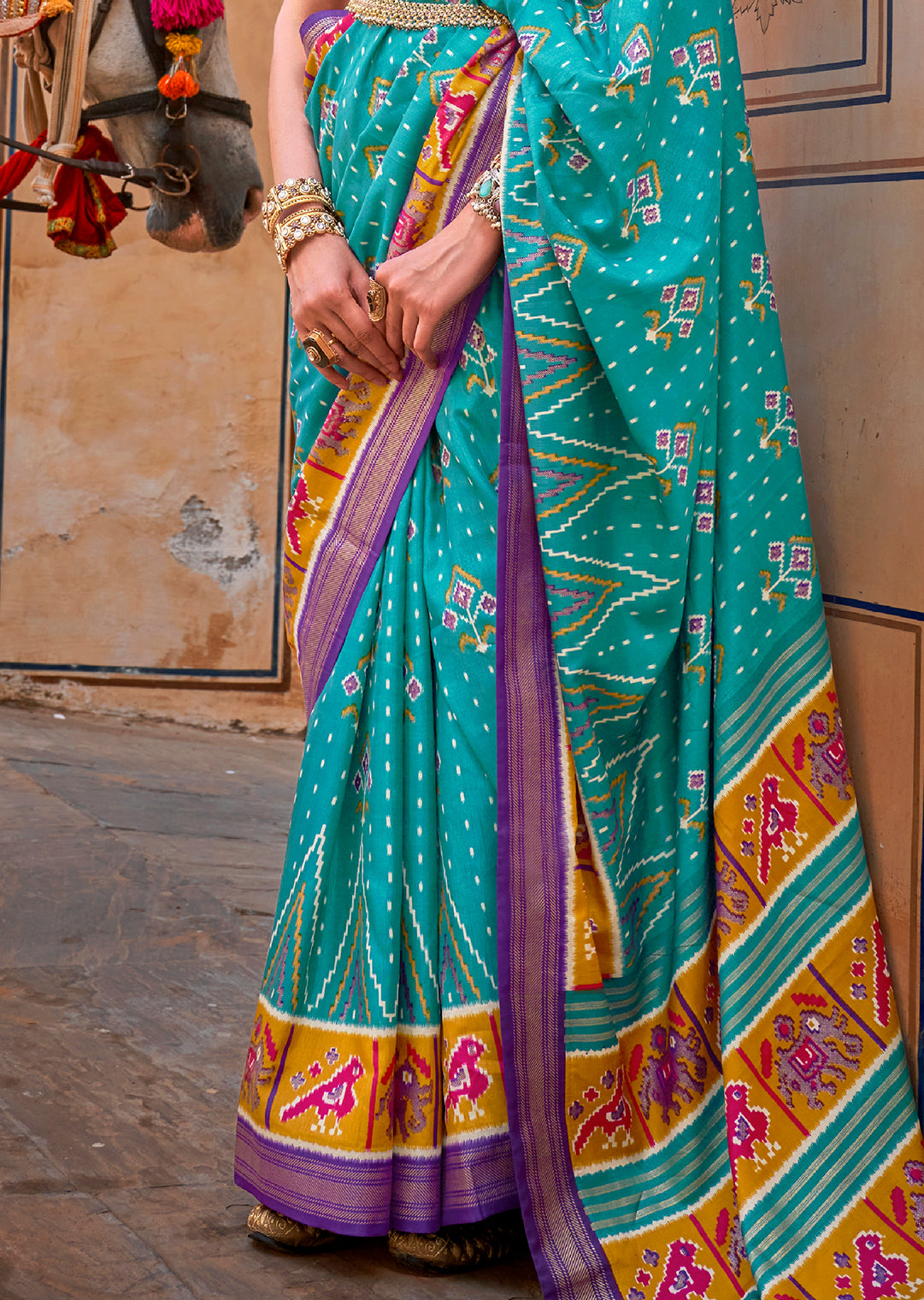 Cyan Blue Woven Patola Silk Saree