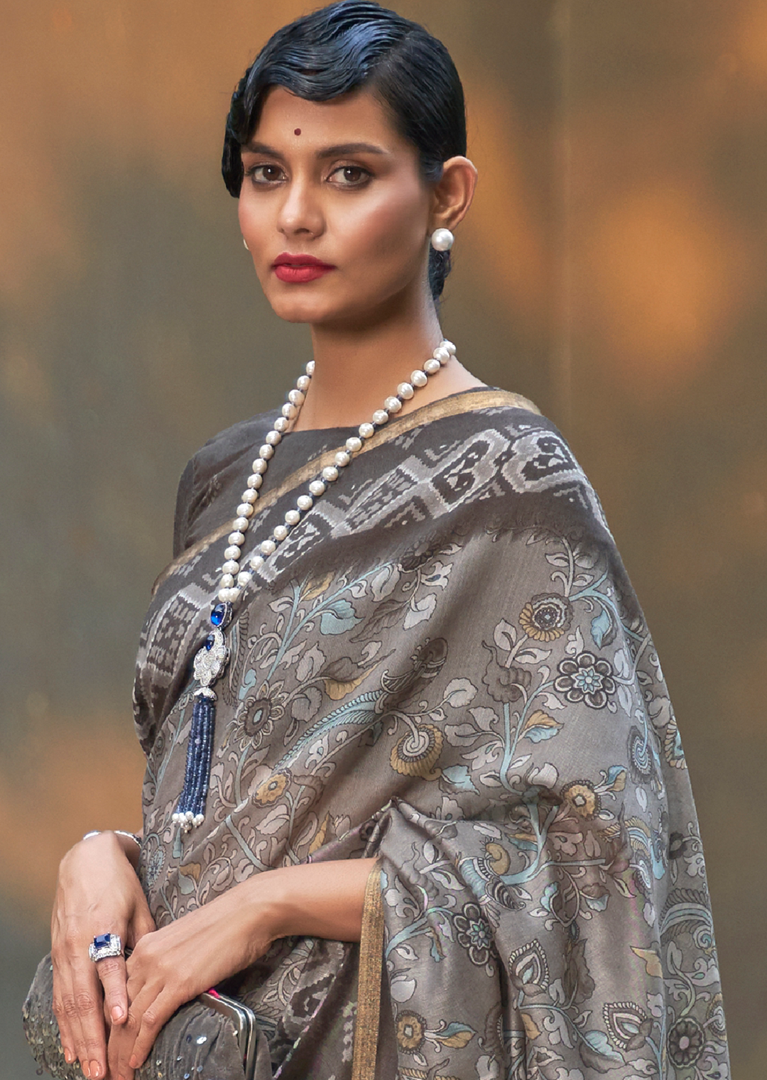 Light Grey Woven handloom Chanderi Cotton Saree