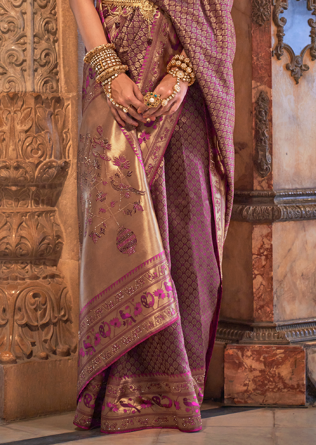 Purple Zari Woven Kanjivaram Paithani Silk Saree