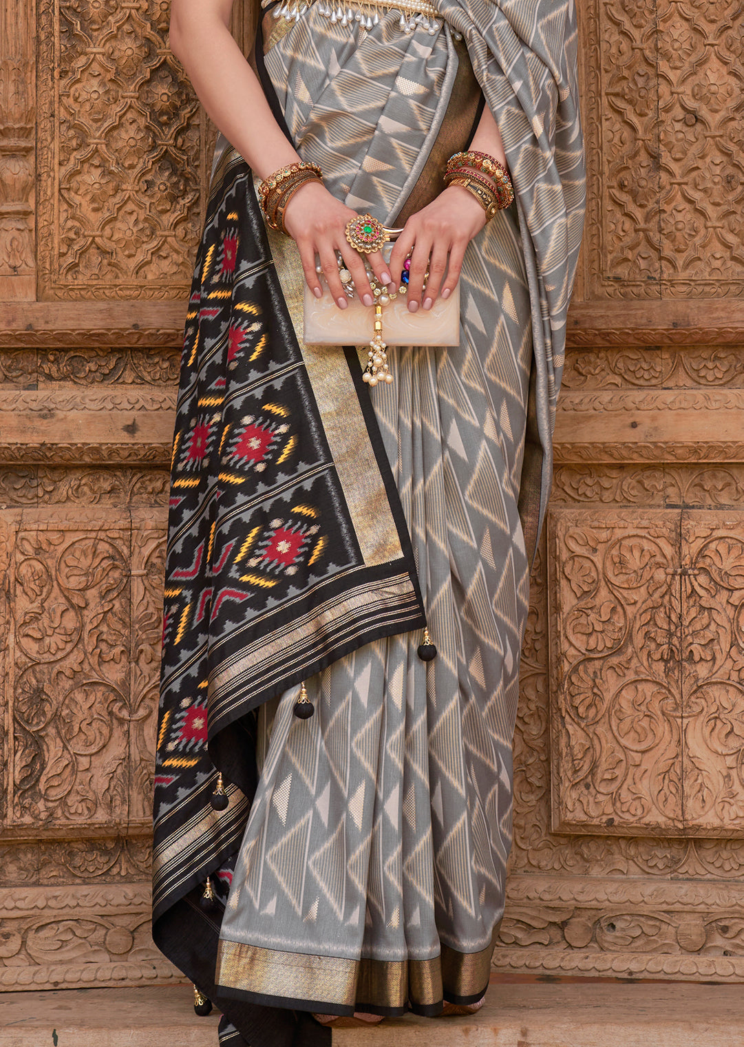 Grey Woven Patola Silk Saree