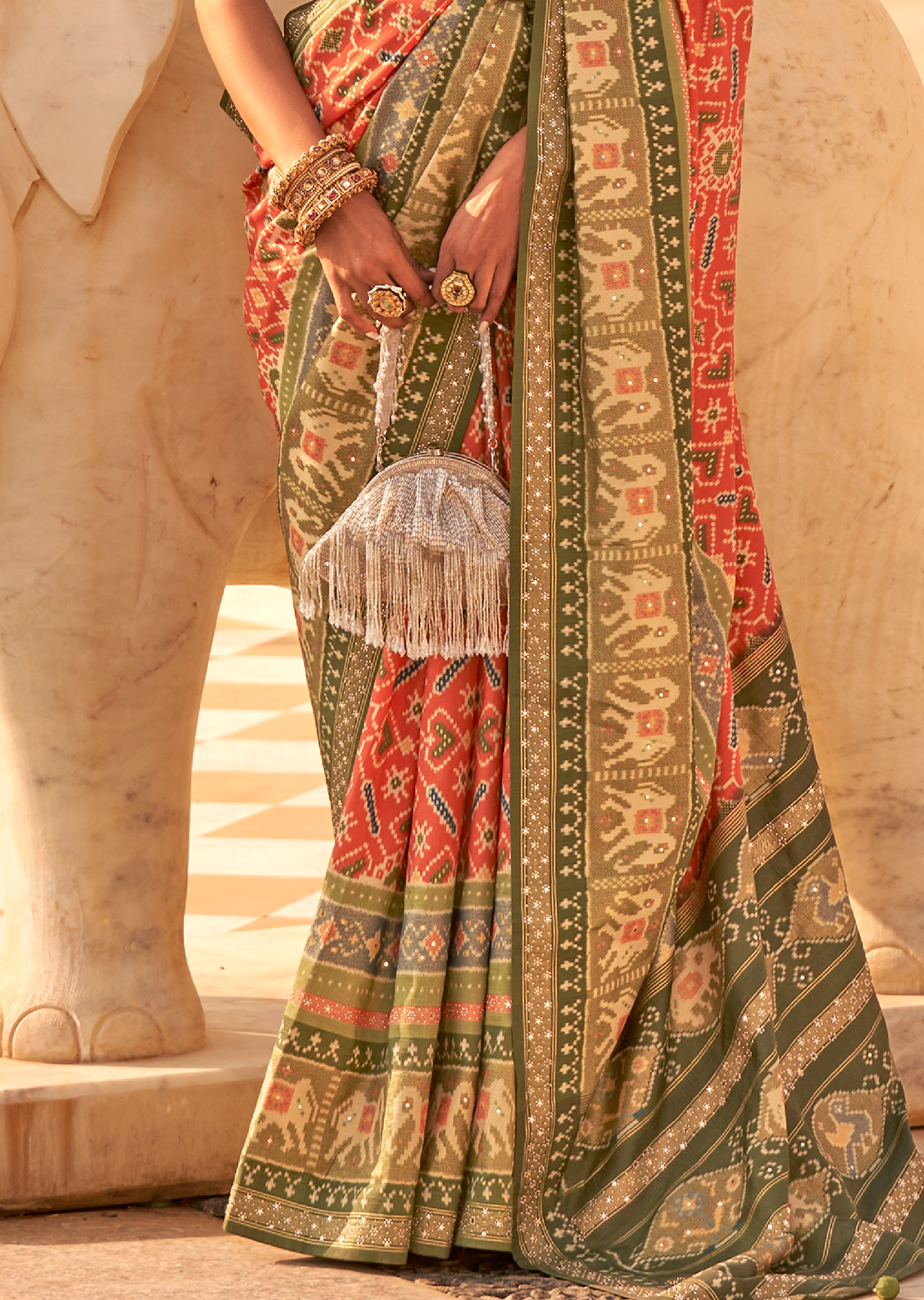 Orange Woven Royal Traditional Patola Silk Saree
