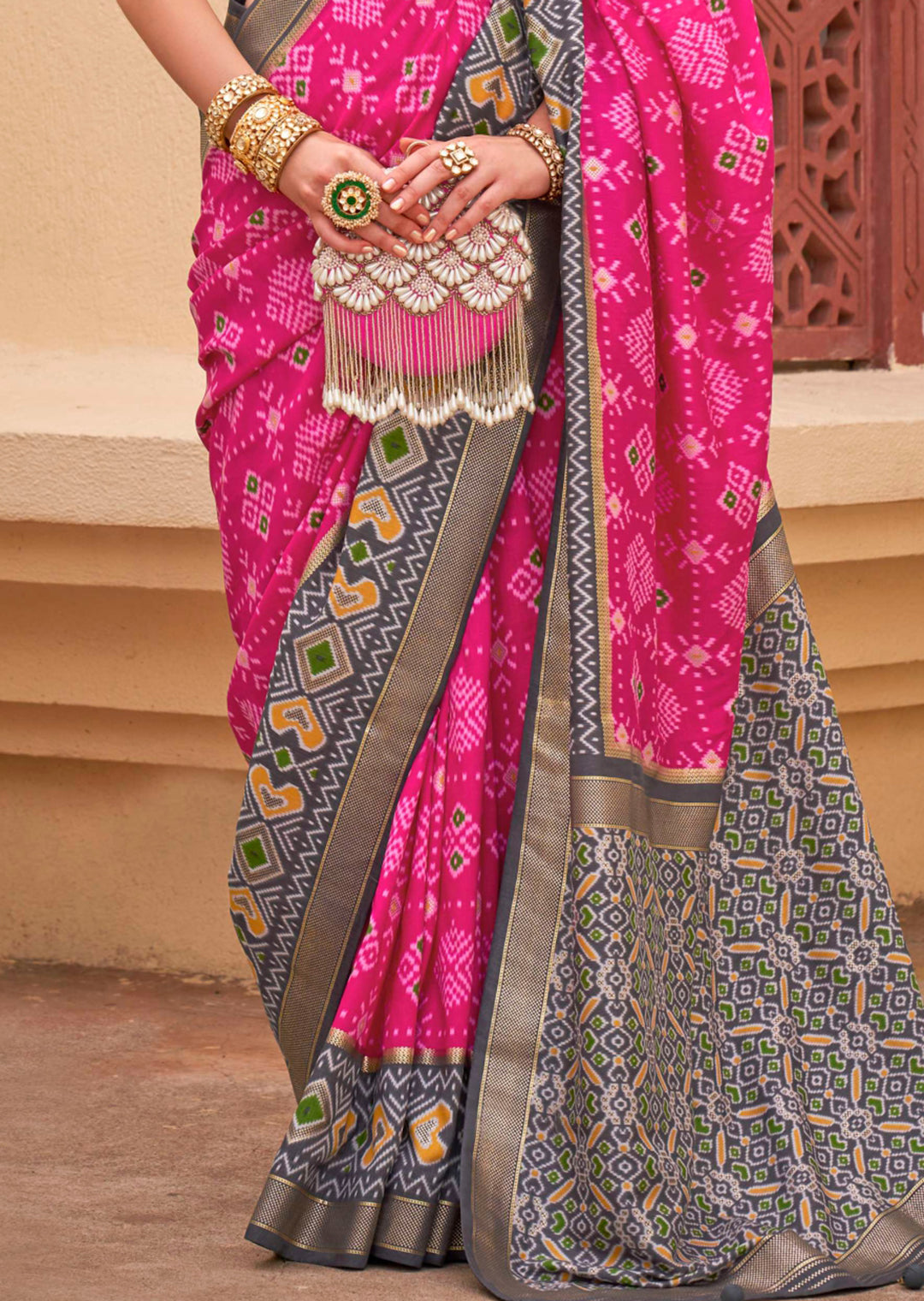 Magenta Pink Woven Traditional Patola Silk Saree