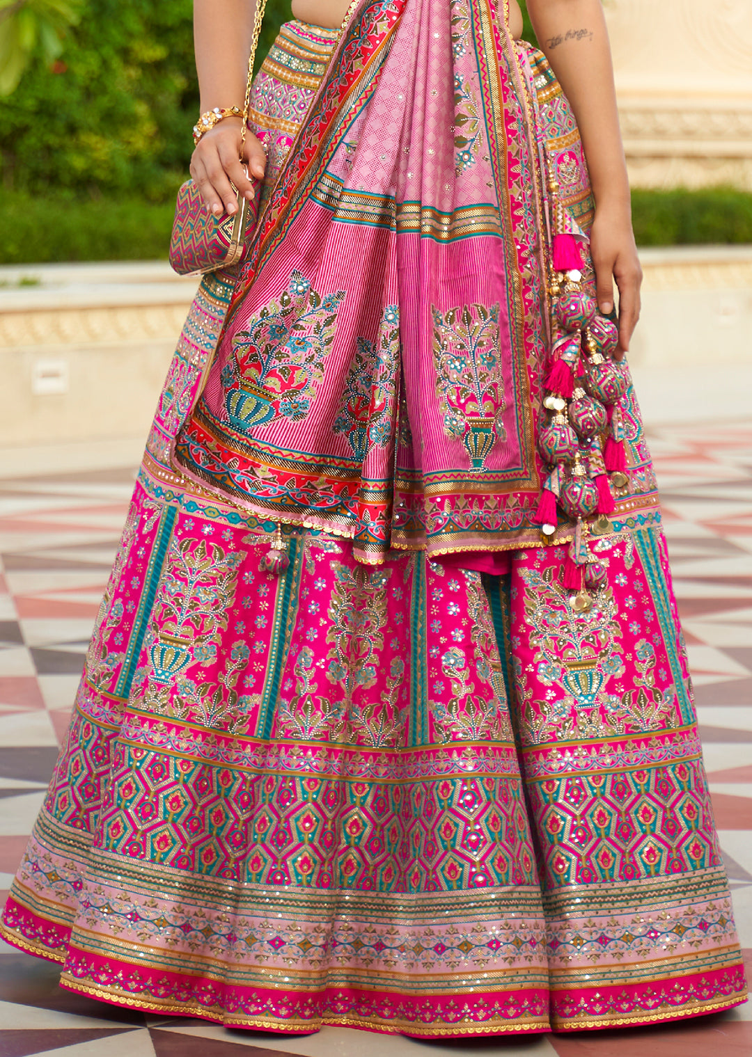 Lavender Pink Woven Traditional Rajwadi Patola Silk Lehenga