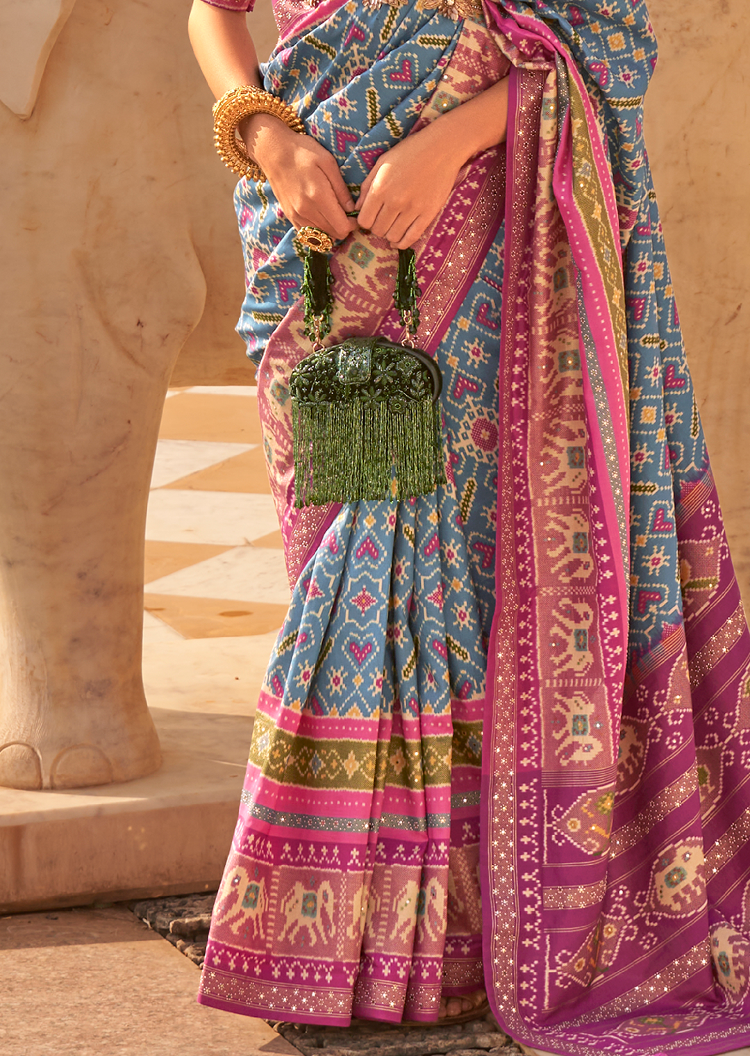 Steel Blue Woven Royal Traditional Patola Silk Saree