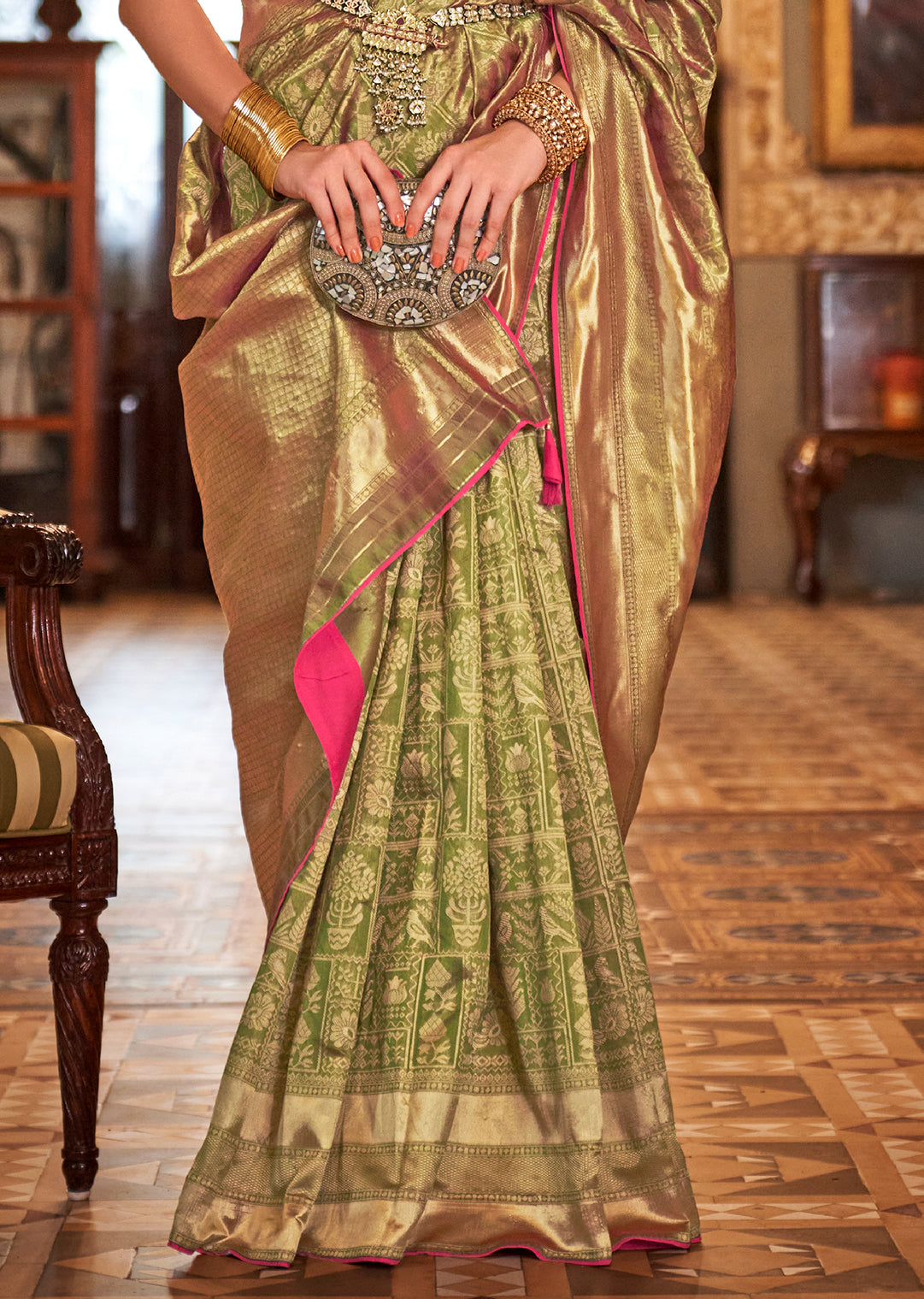 Pistachio Woven Royal Patola Silk Saree