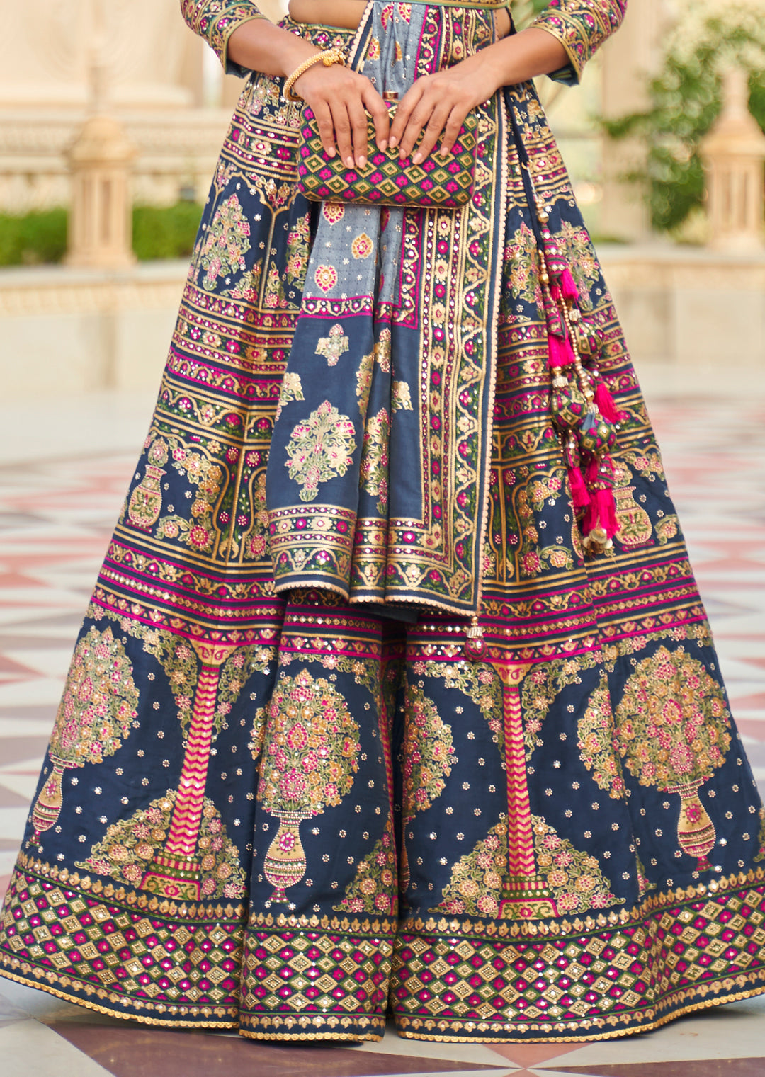 Midnight Blue Woven Traditional Rajwadi Patola Silk Lehenga