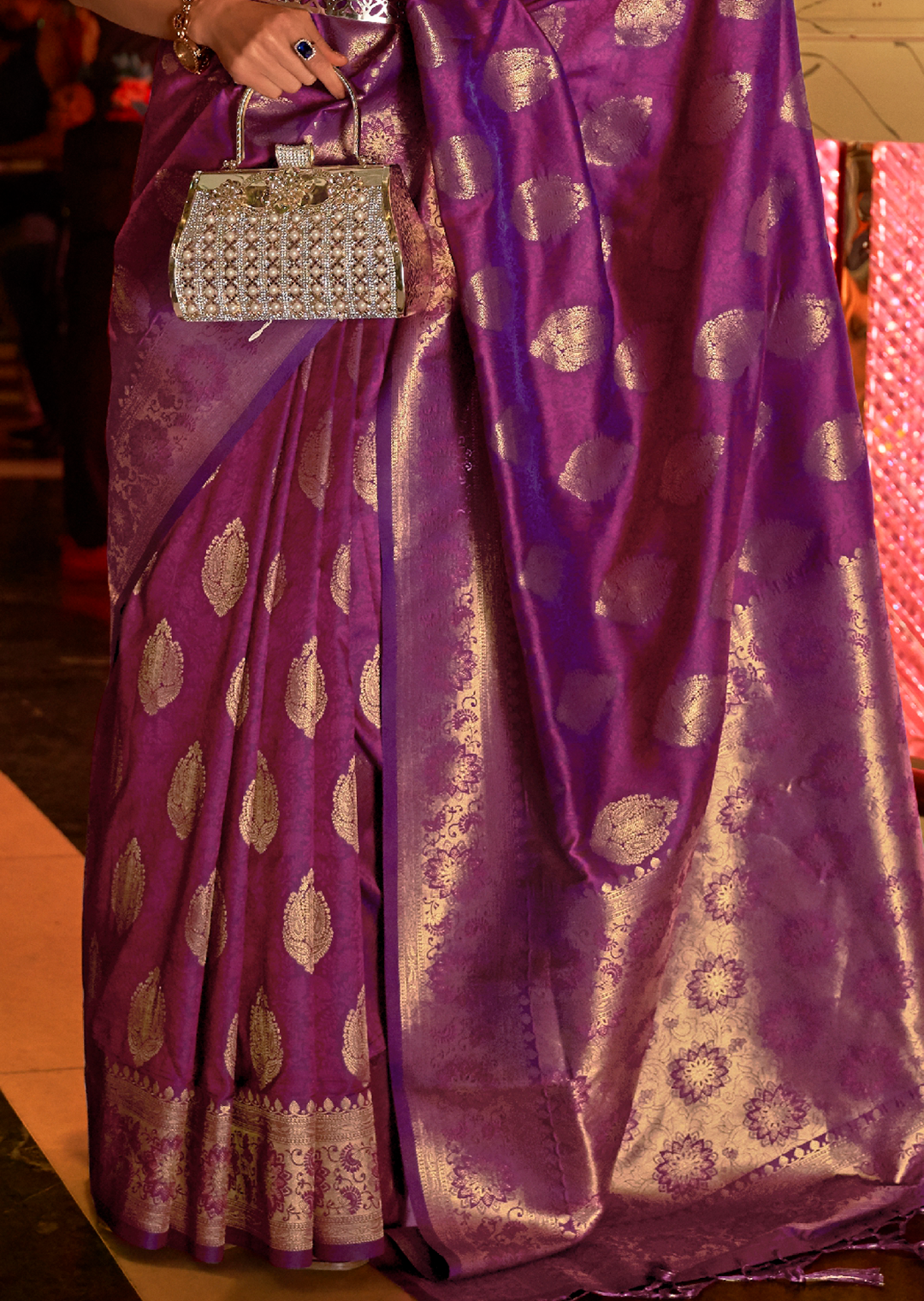 Purple Zari Woven Pure Handloom Banarasi Silk Saree