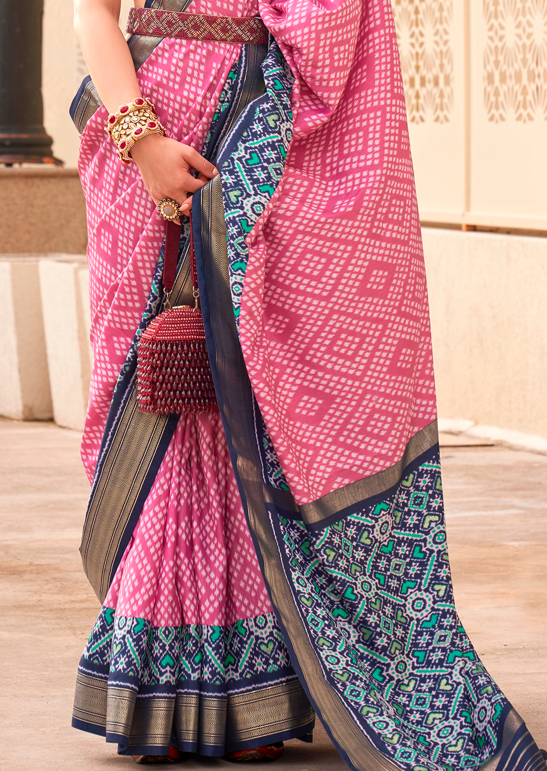 Flamingo Pink Woven Patola Silk Saree