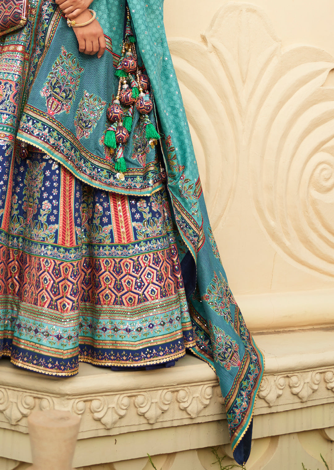 Blue Woven Traditional Rajwadi Patola Silk Lehenga