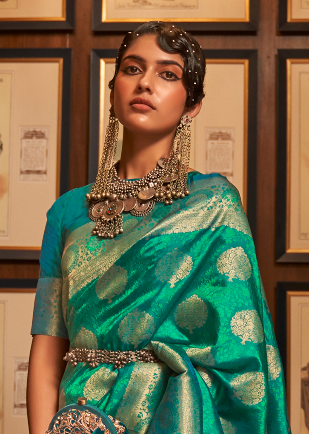 TURQUOISE GREEN ZARI WOVEN HANDLOOM BANARASI SILK SAREE