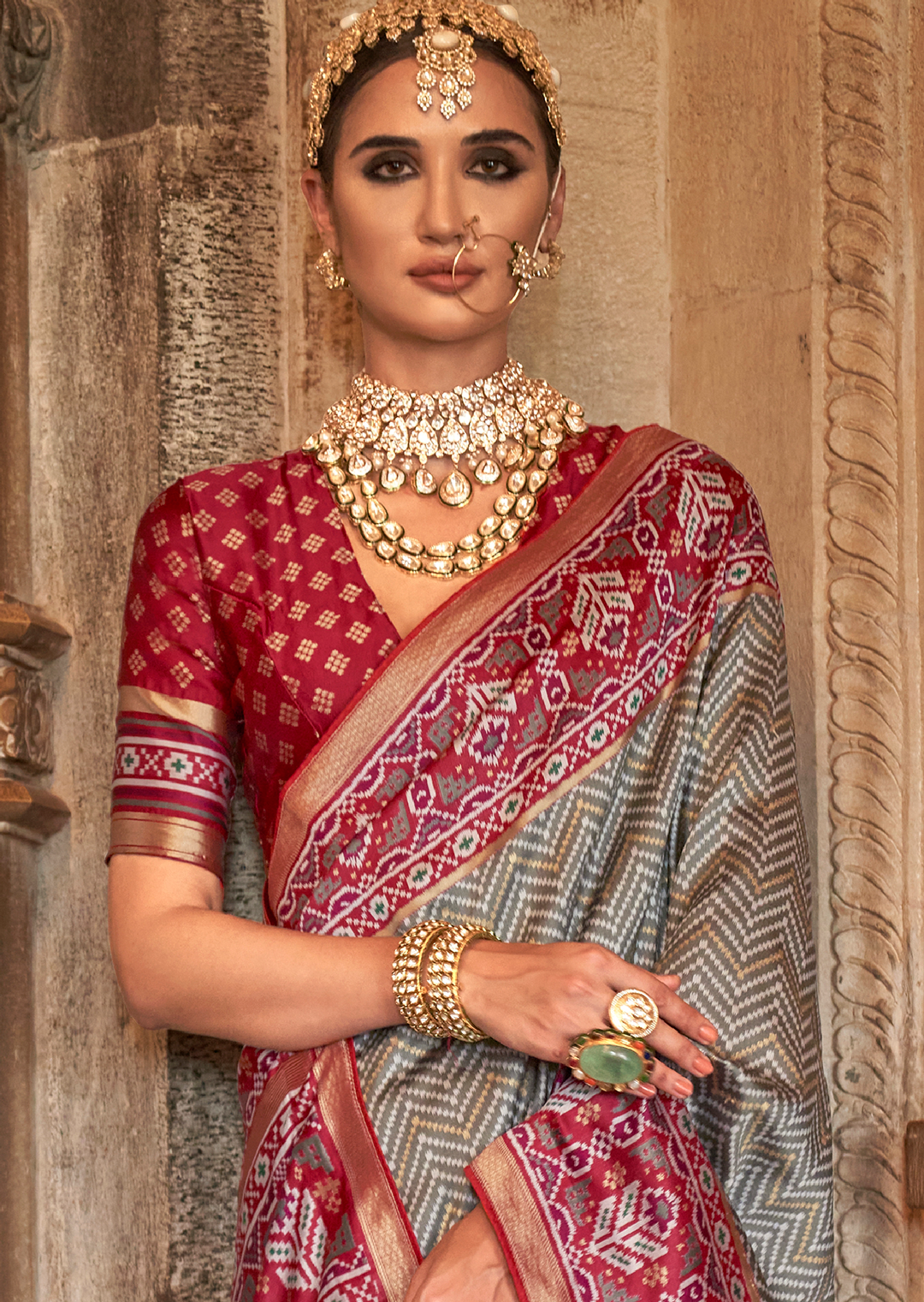 Grey Woven Royal Traditional Patola Silk Saree