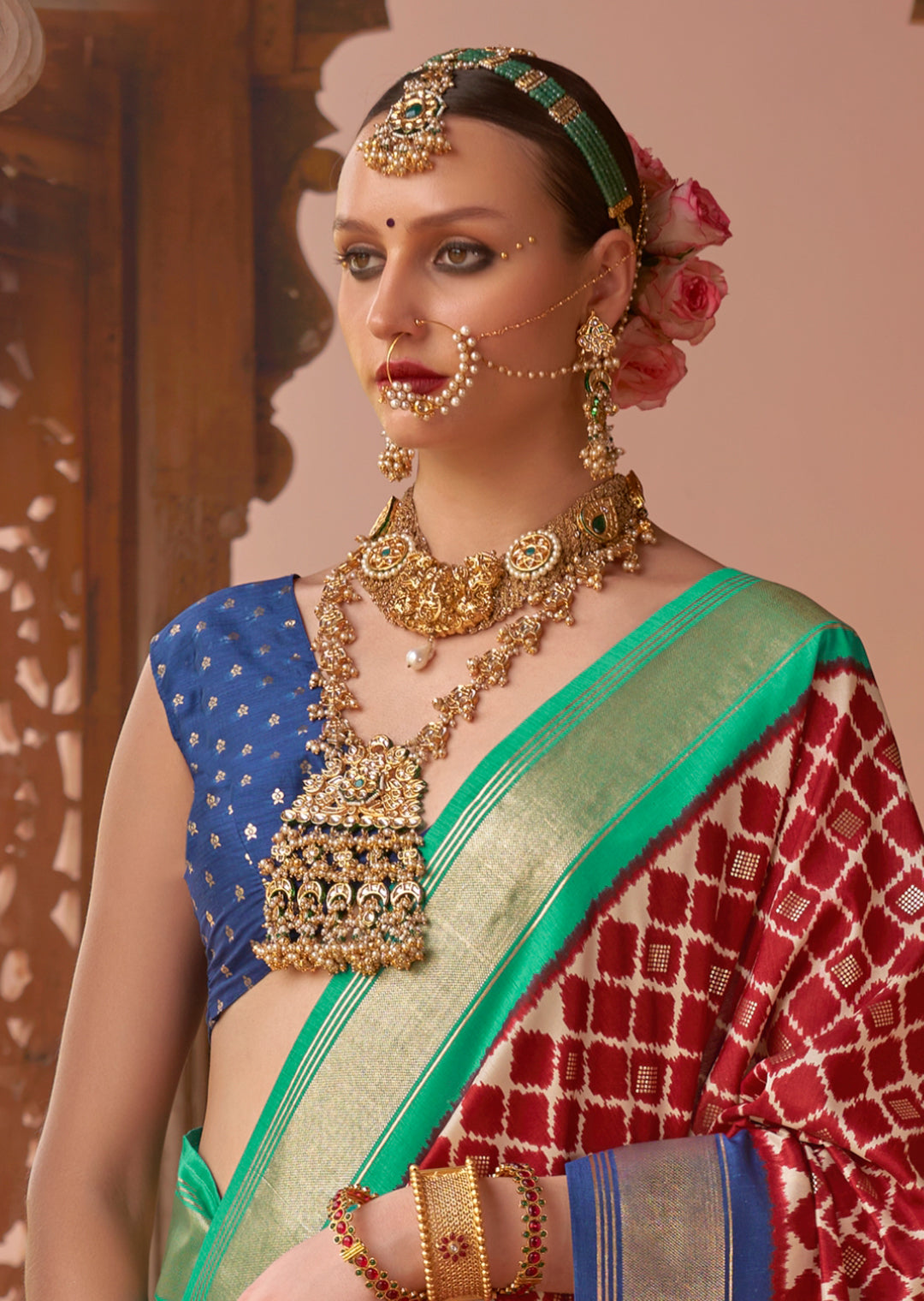 Red	Woven Patola Silk Saree