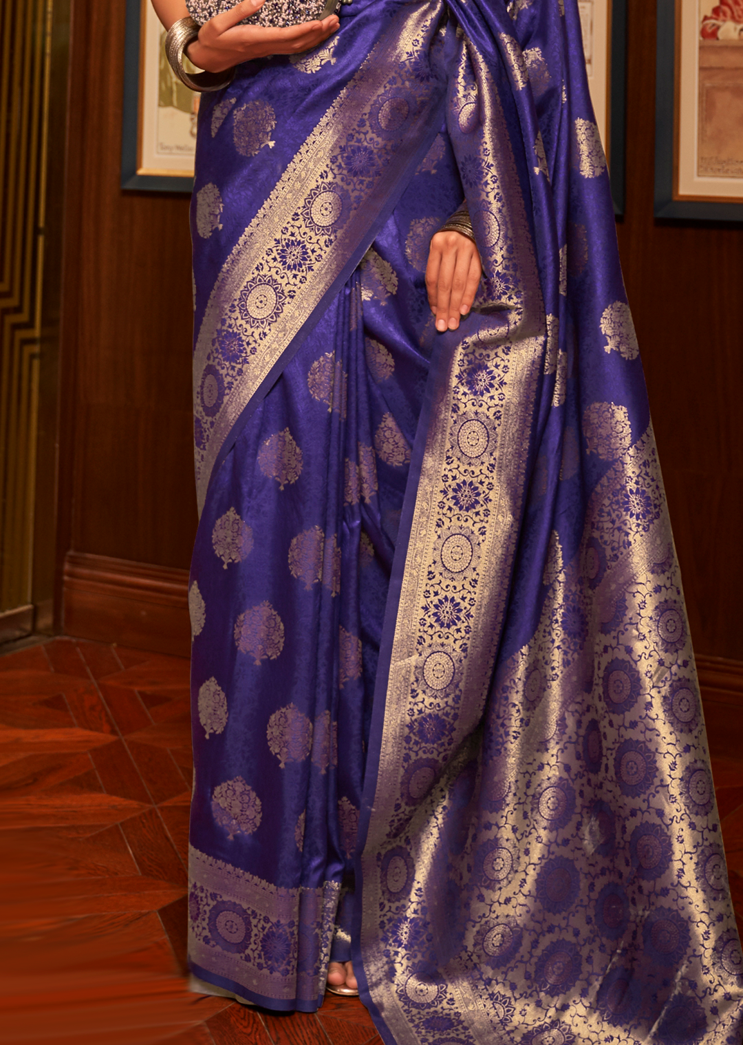 COBALT BLUE ZARI WOVEN HANDLOOM BANARASI SILK SAREE