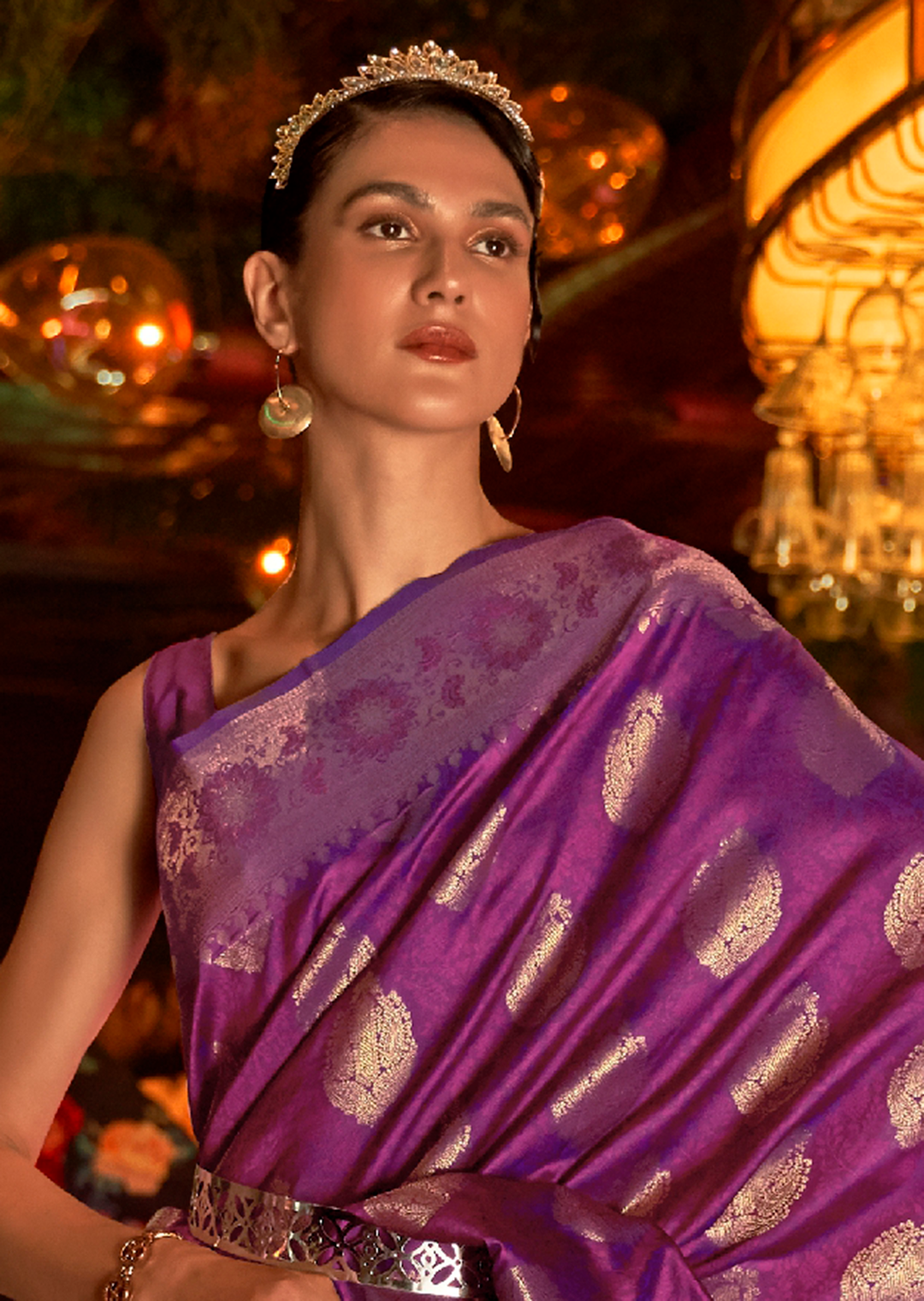 Purple Zari Woven Pure Handloom Banarasi Silk Saree