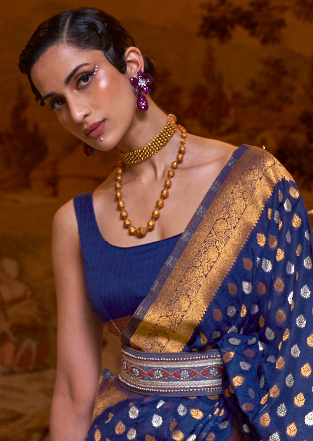 ADMIRE BLUE COPPER ZARI WOVEN PURE KHADDI GEORGETTE BANARASI SAREE