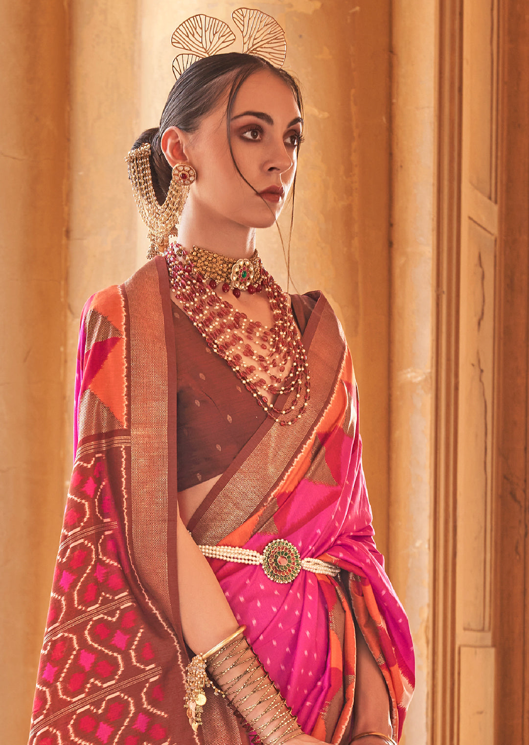 Rani Pink Woven Patola Silk Saree