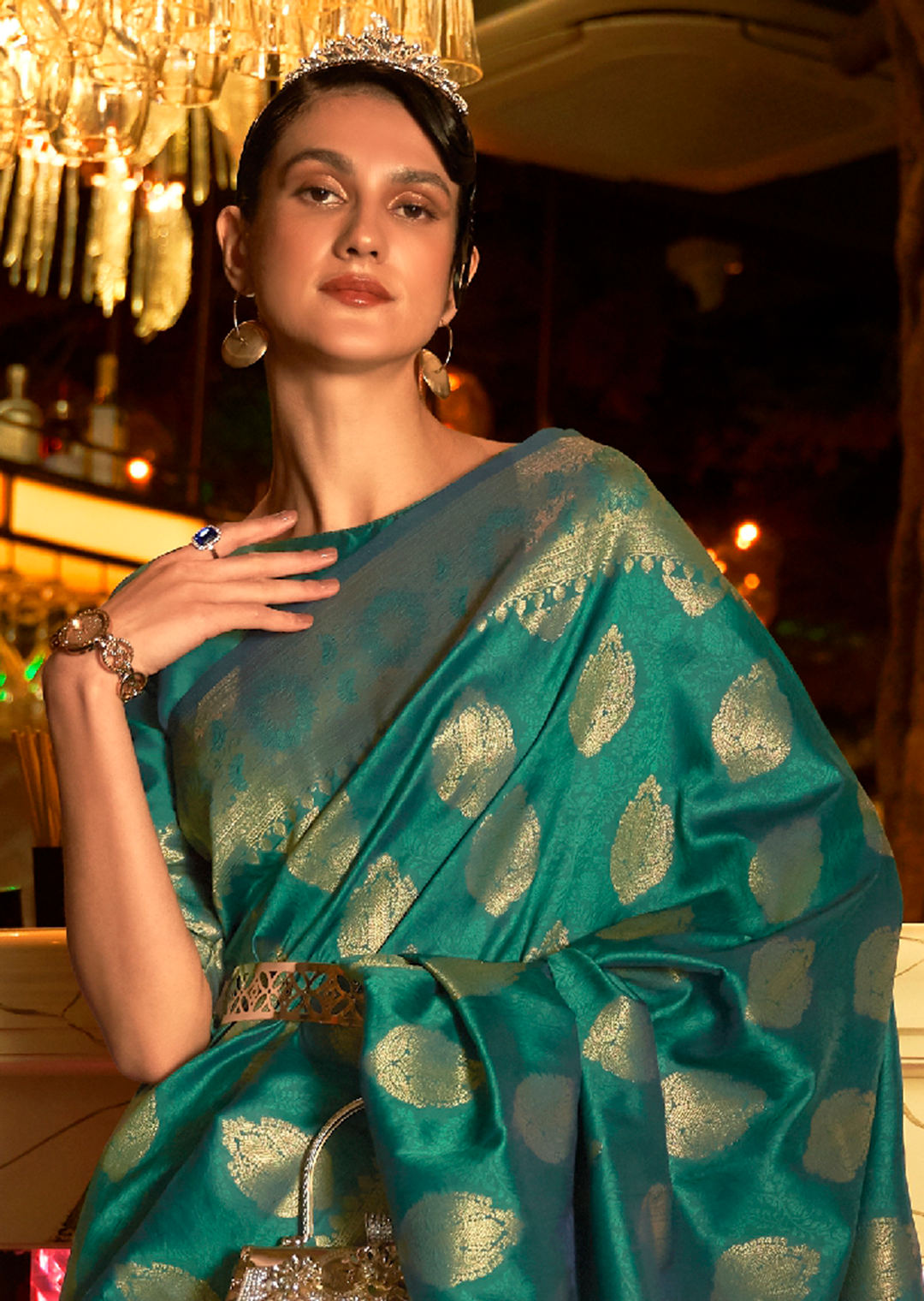 Jade Green Zari Woven Pure Handloom Banarasi Silk Saree