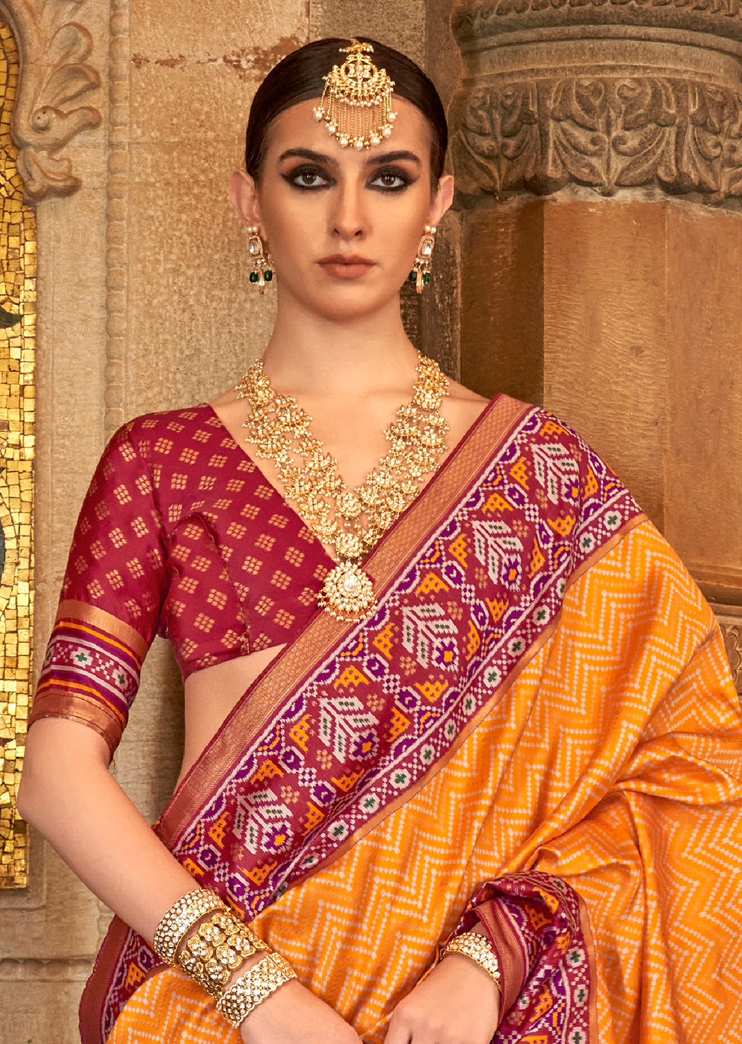 Mustard Yellow Woven Royal Traditional Patola Silk Saree