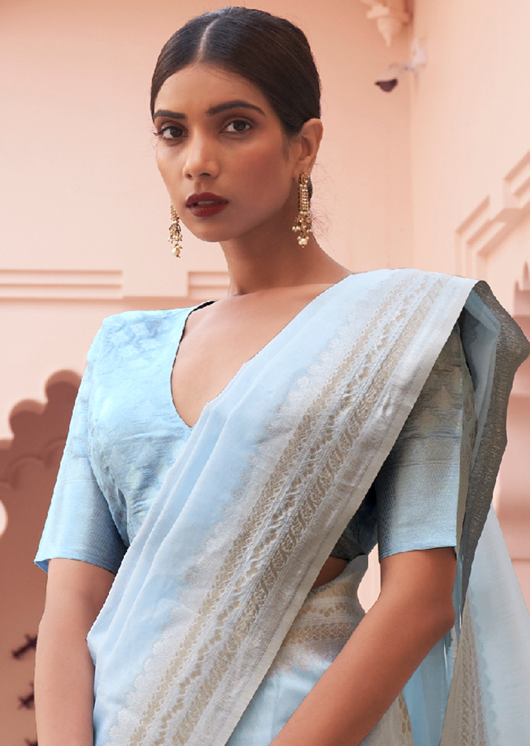 SKY BLUE  WOVEN PURE HANDLOOM LINEN SAREE