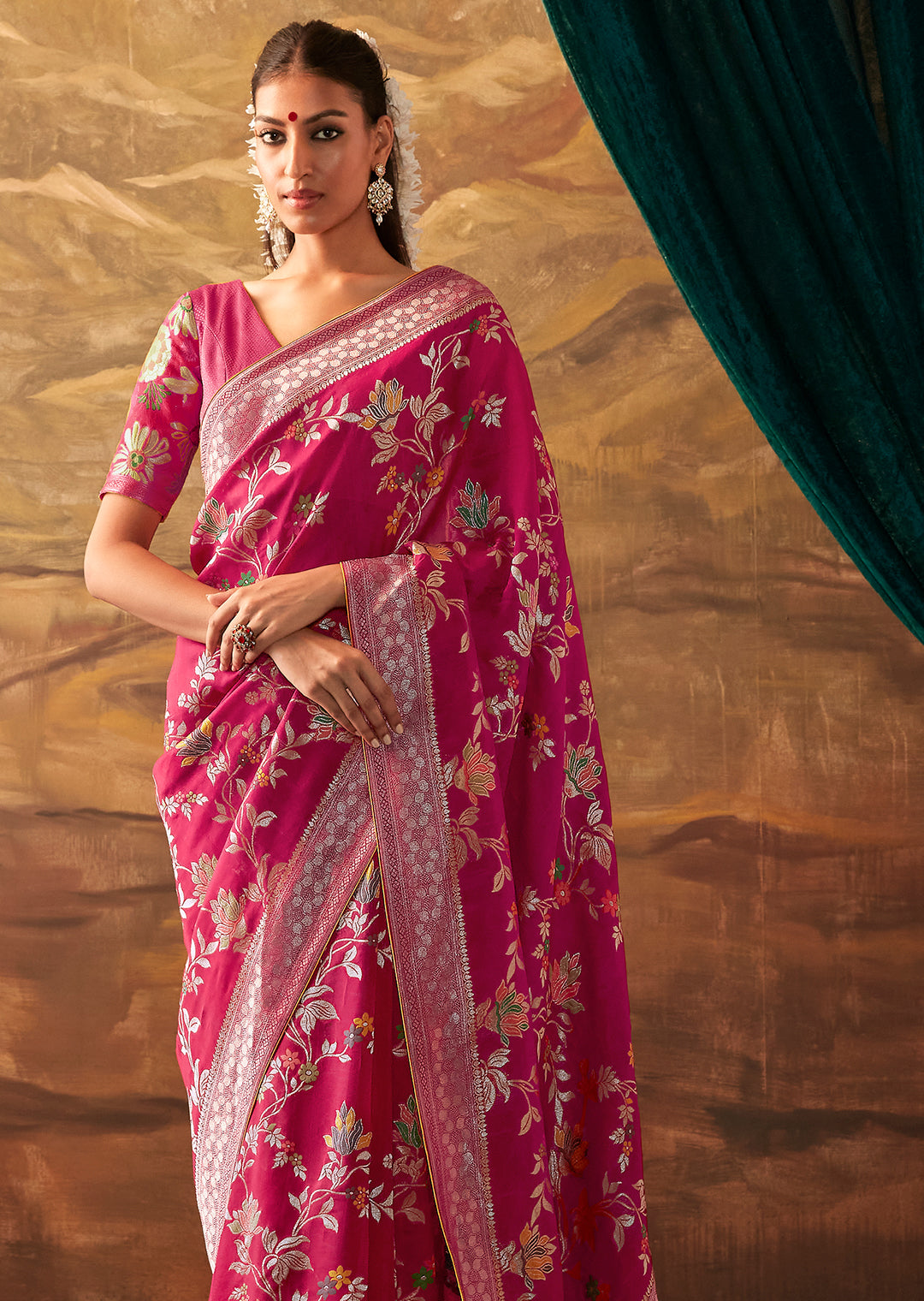 Ruby Red Zari & Resham Woven Designer Banarasi Silk Saree