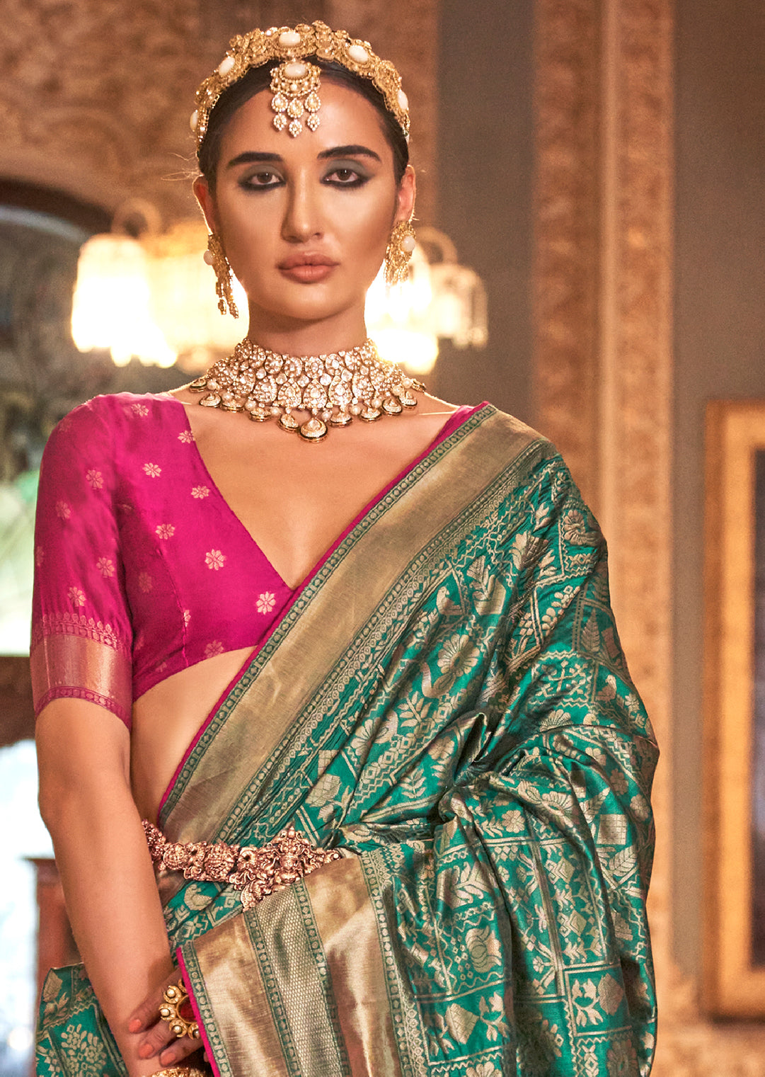 Turquoise Green Woven Royal Patola Silk Saree