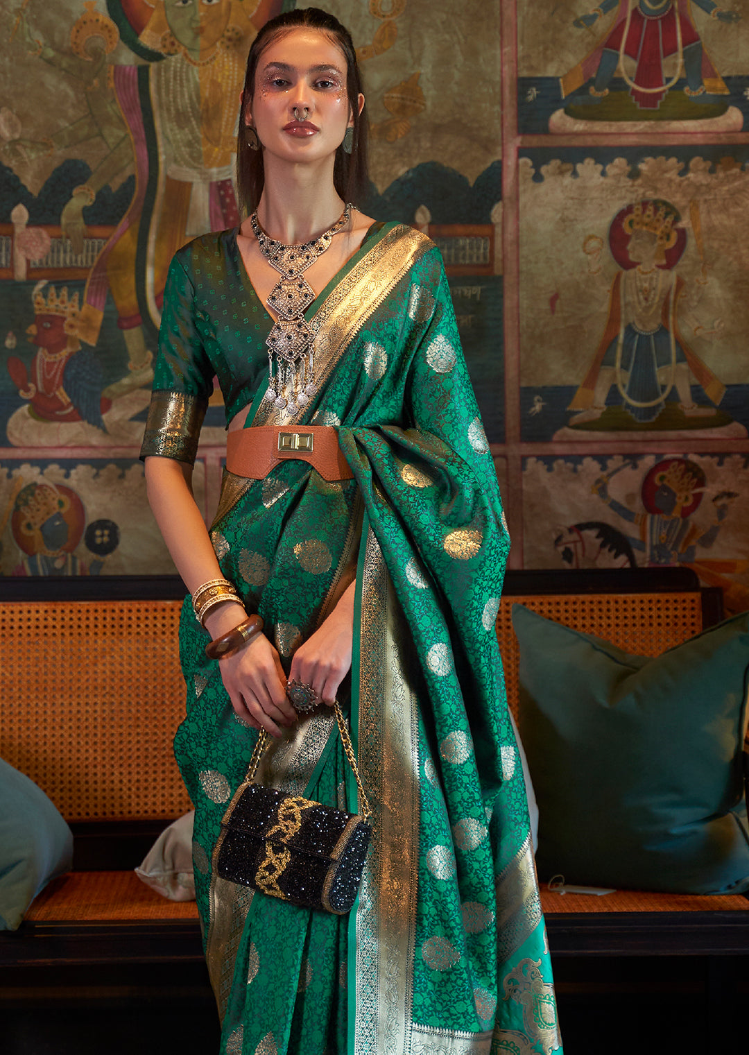 Jade Green Zari Woven Handloom Pure Banarasi Satin Silk Saree