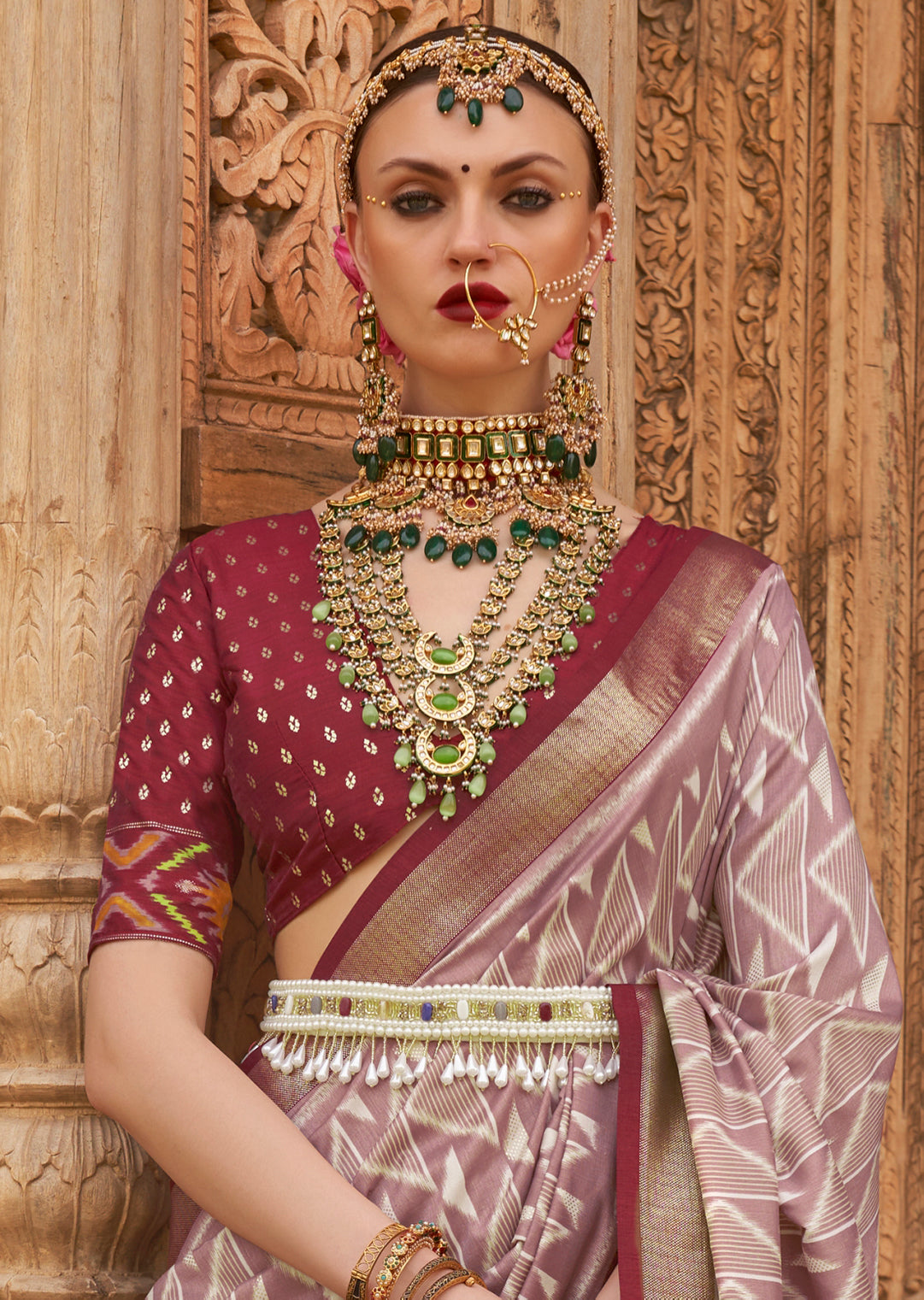 Turkish rose Pink Woven Patola Silk Saree