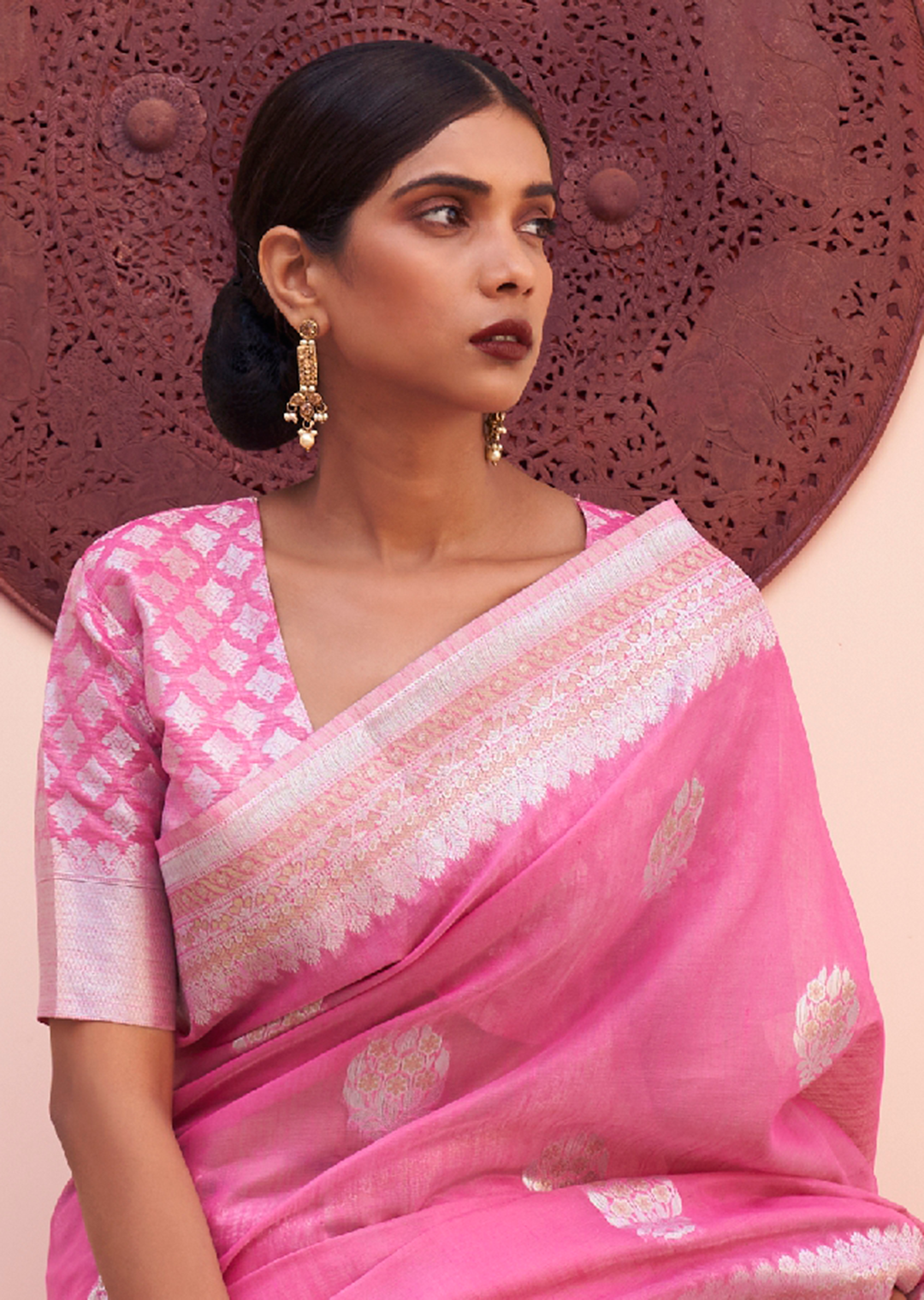 PINK WOVEN PURE HANDLOOM LINEN SAREE