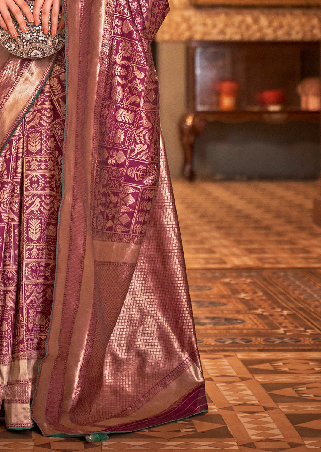 Plum Purple Woven Royal Patola Silk Saree