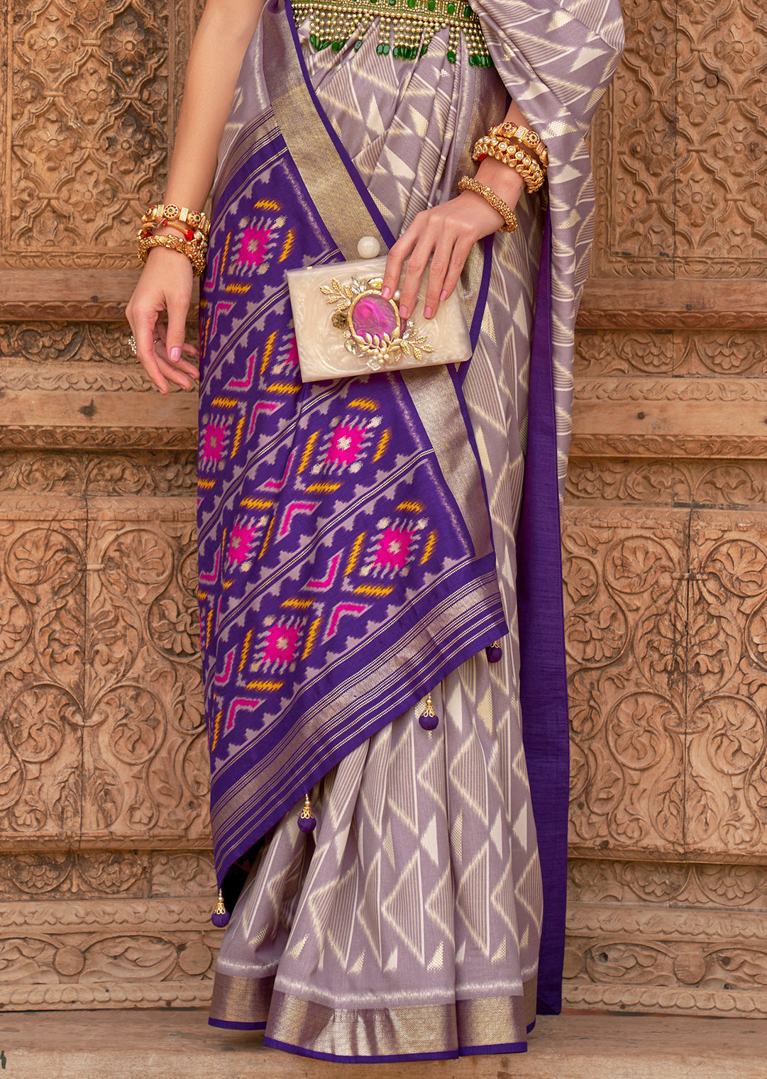 Heather Purple Woven Patola Silk Saree