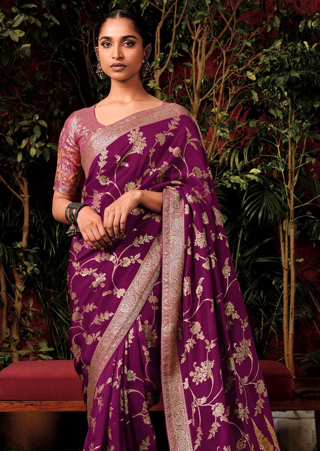 Purple Woven Pure Viscose Dola Silk Banarasi Saree