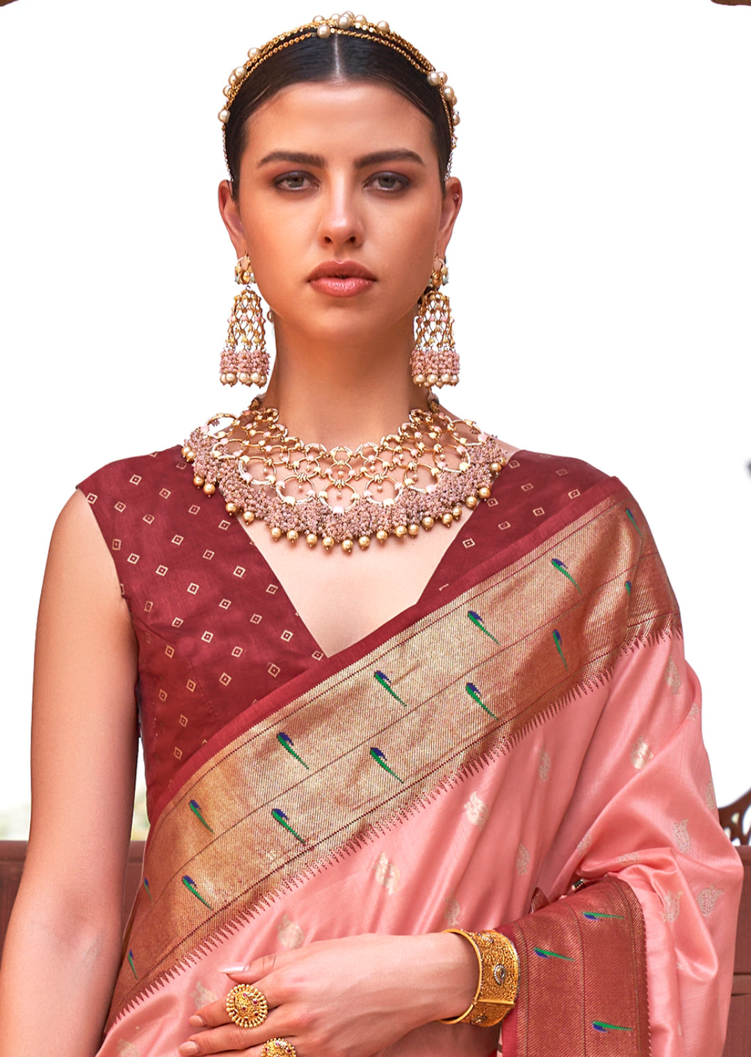 Crepe Pink & Brown Woven Paithani Silk Saree