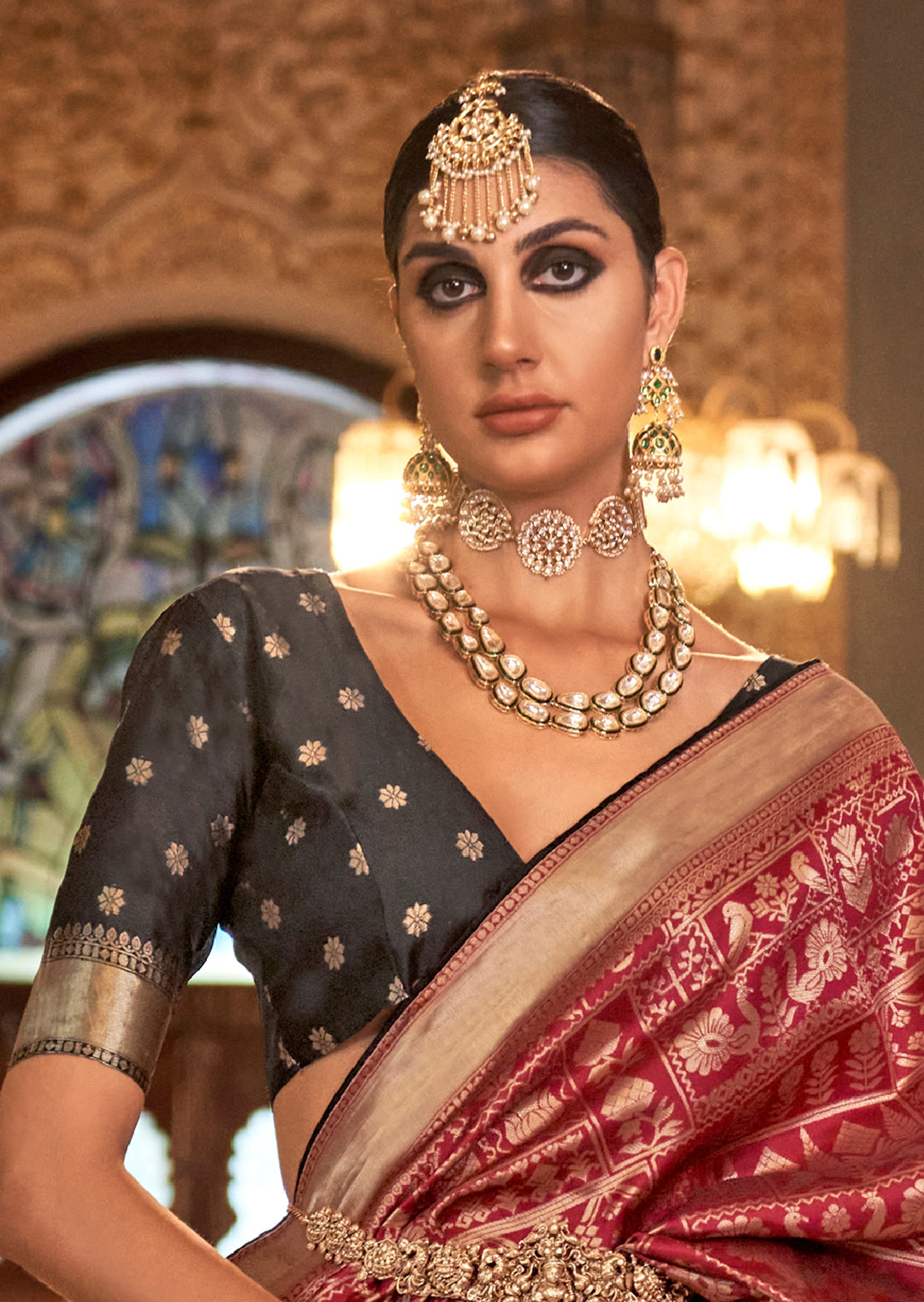 Burgundy Red Woven Royal Patola Silk Saree