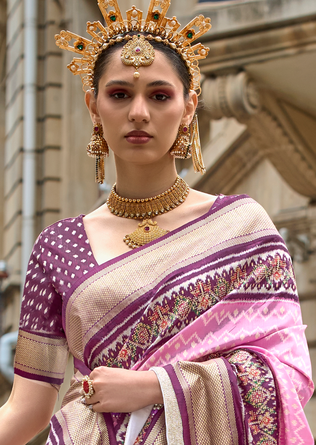 Carnation Pink Woven Royal Traditional Patola Silk Saree