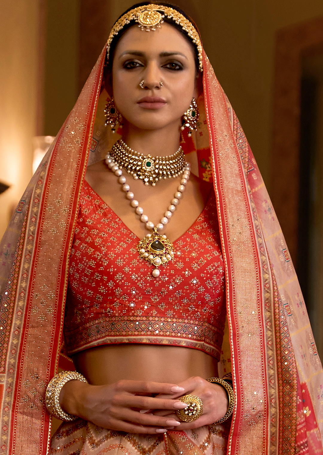 Orange Woven Traditional Rajwadi Patola Silk Lehenga