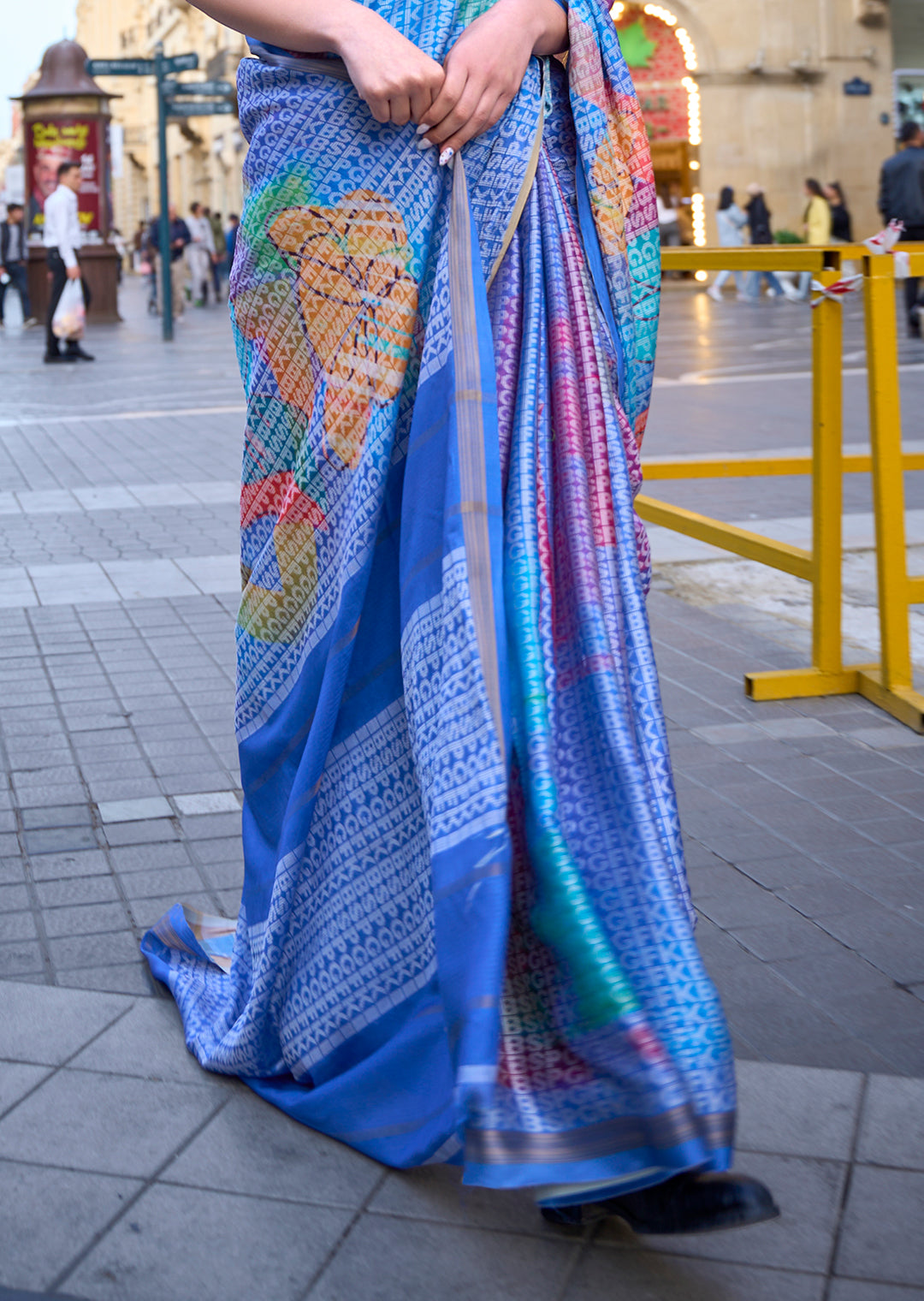 Blue Woven Digital Printed Crepe Silk Saree