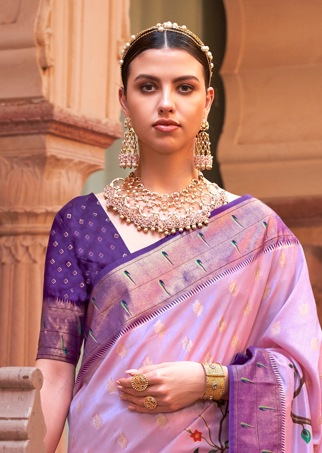 Periwinkle Purple Woven Paithani Silk Saree