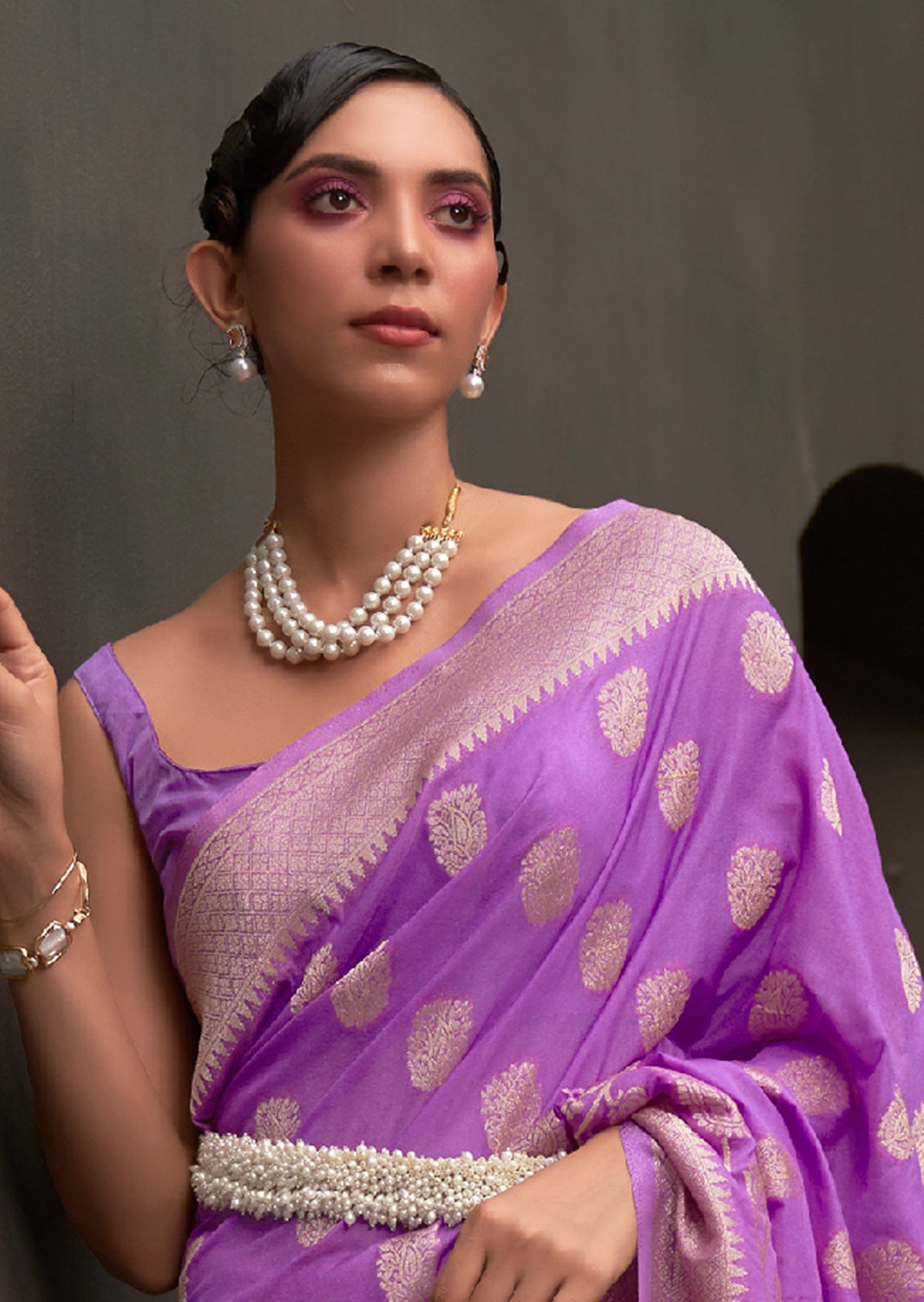 Orchid Purple Woven Two Tone Chinon Chiffon Silk Saree