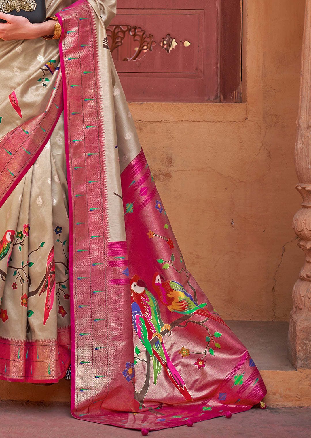 Mint Blue Woven Paithani Silk Saree