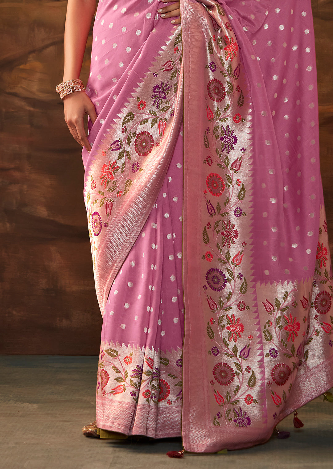 Wild Orchid Pink Zari & Resham Woven Designer Banarasi Silk Saree