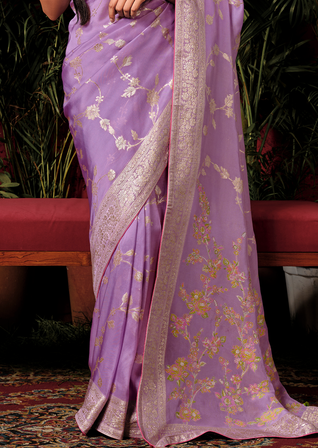 Periwinkle Purple	Woven Pure Viscose Dola Silk Banarasi Saree