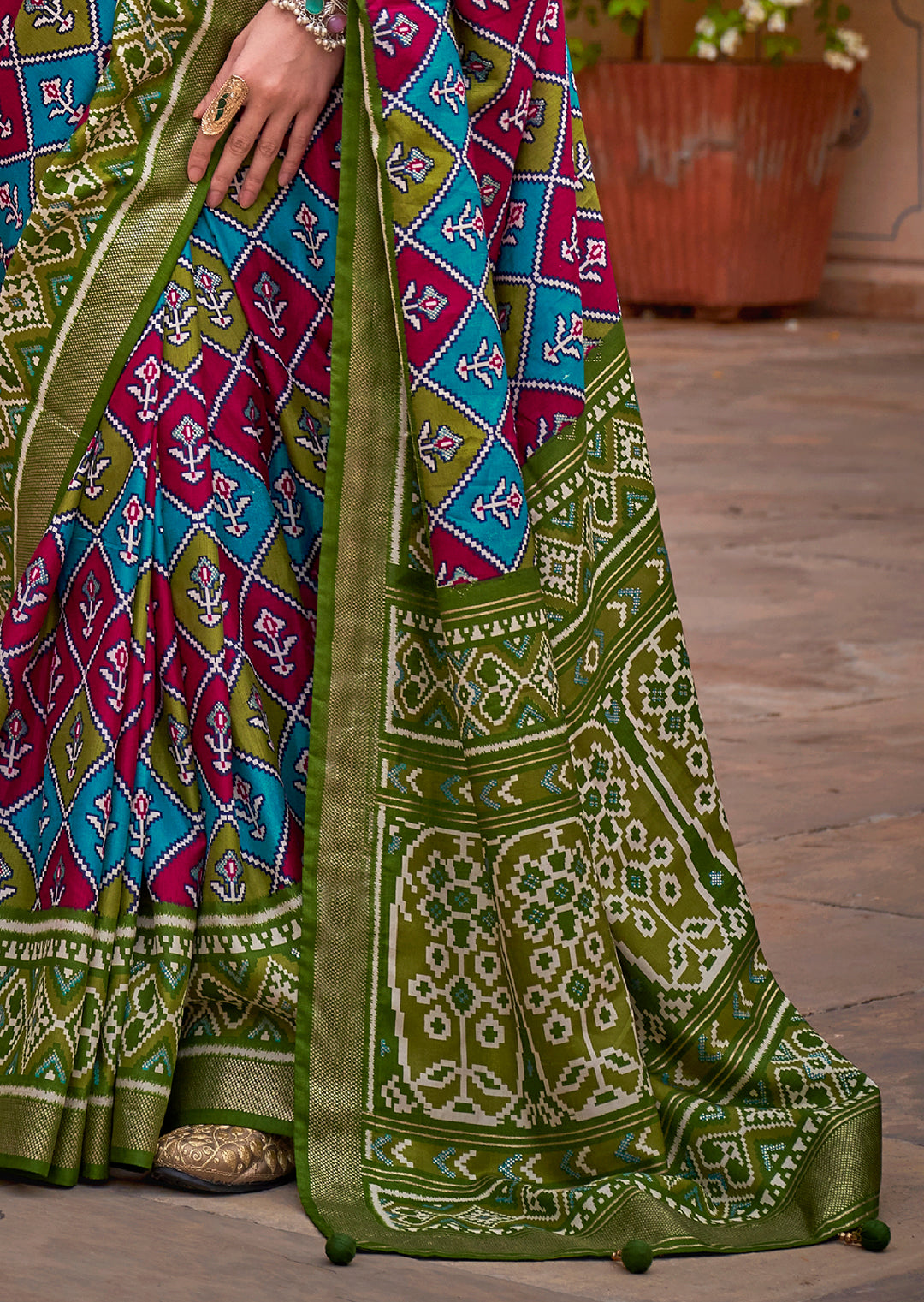 Olive Green Woven Patola Silk Saree