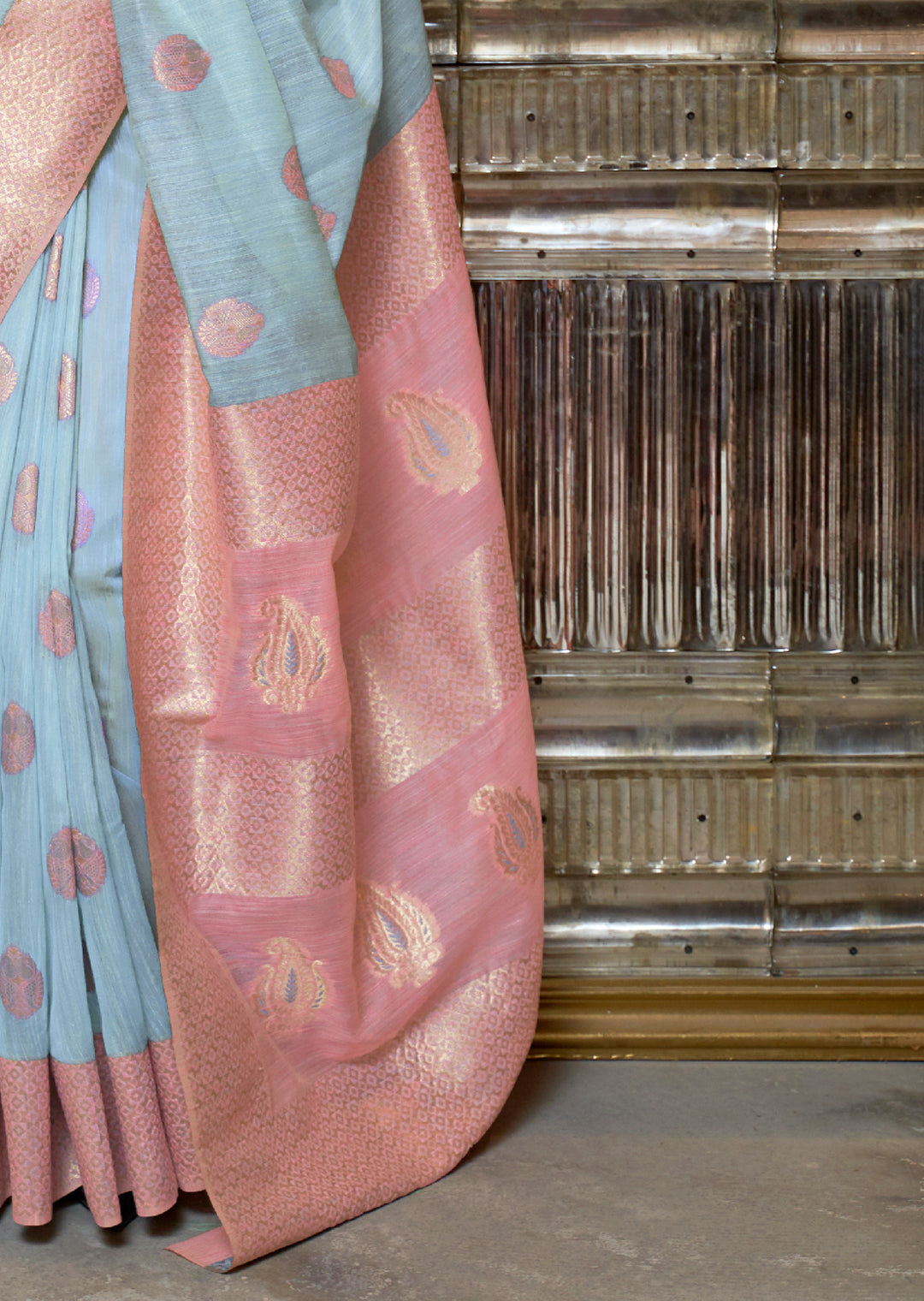 Sky Blue Woven Pure Handloom Linen Saree