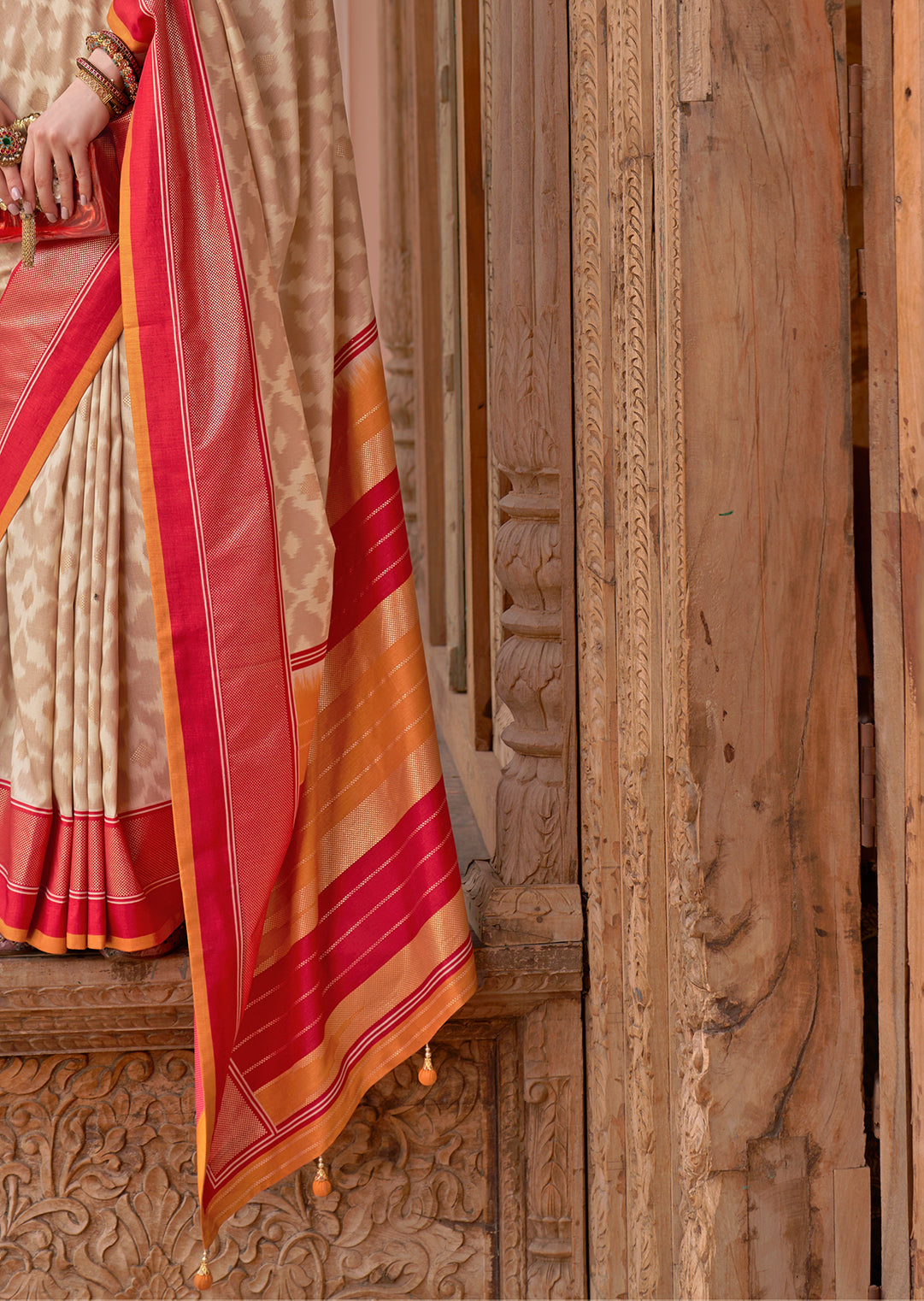 Ivory Woven Patola Silk Saree