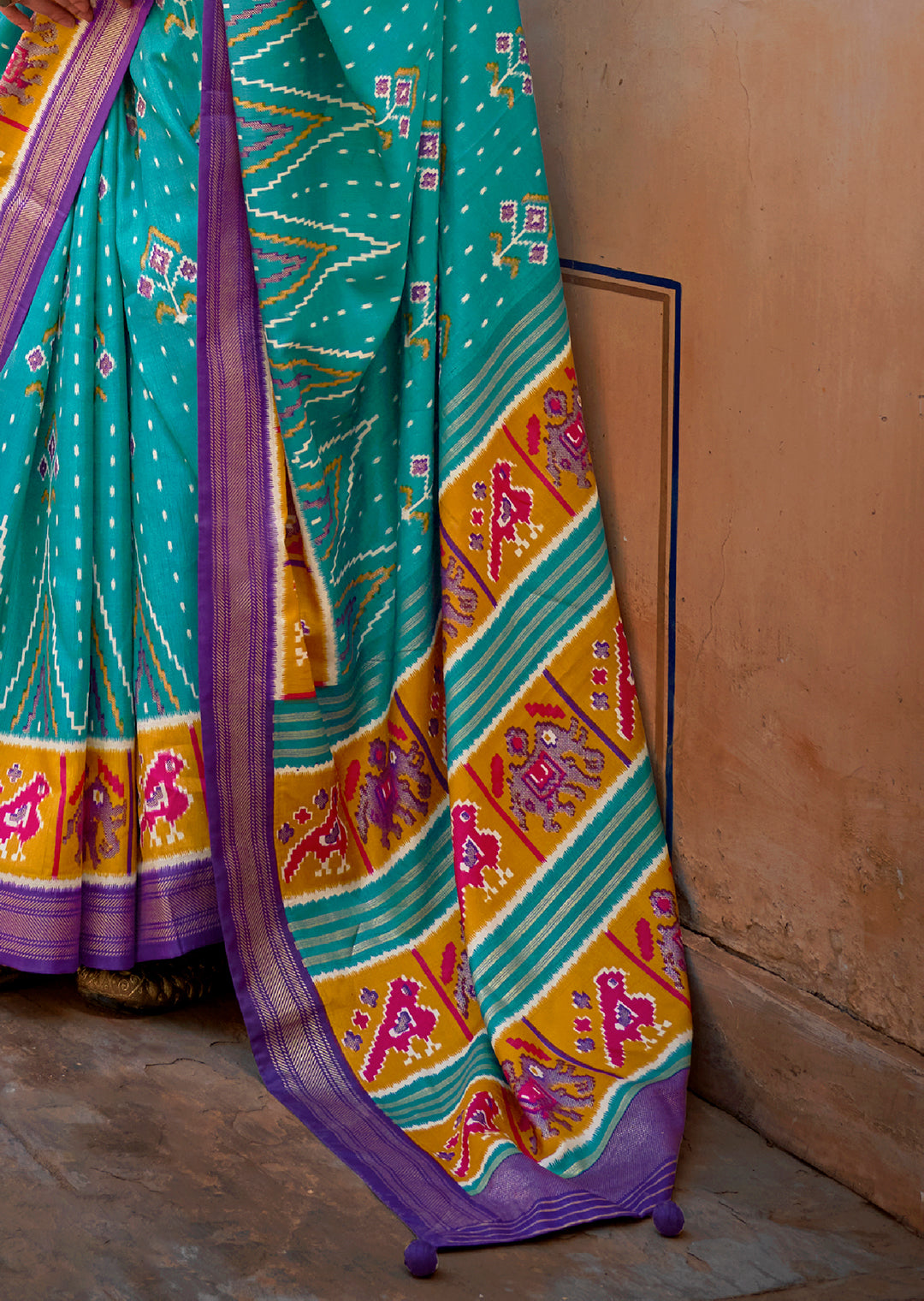 Cyan Blue Woven Patola Silk Saree