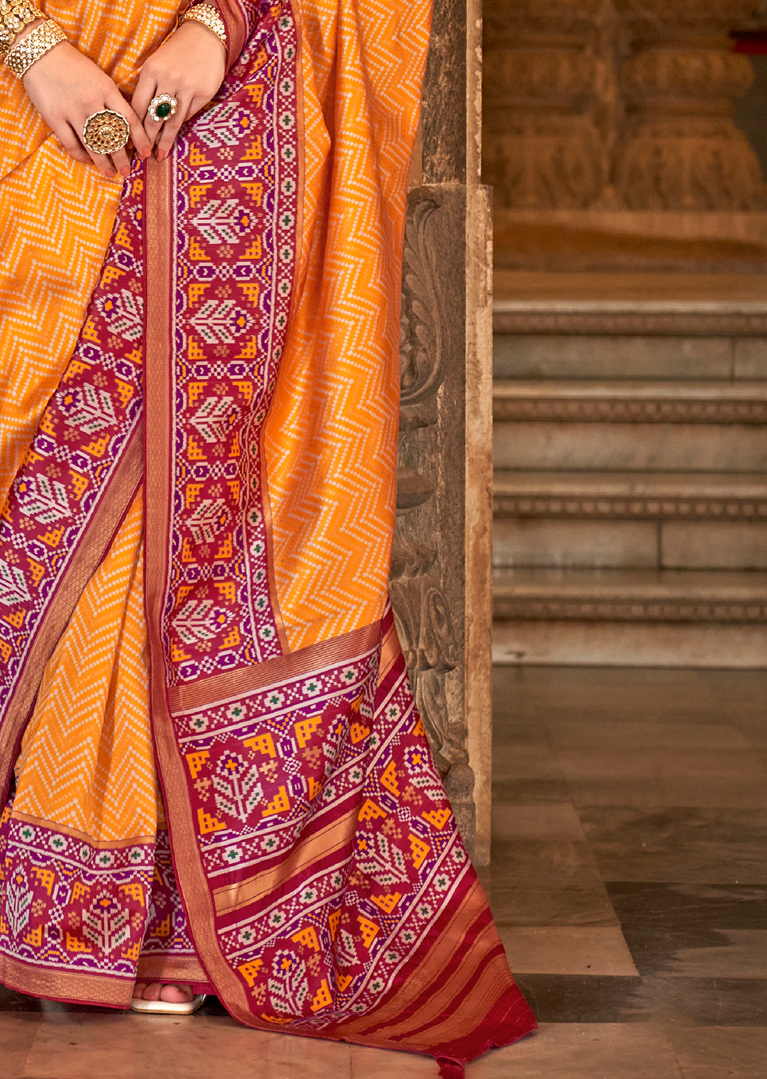 Mustard Yellow Woven Royal Traditional Patola Silk Saree