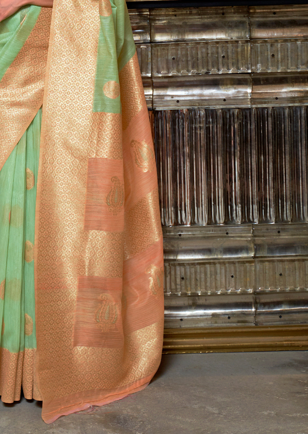 Mint Green Woven Pure Handloom Linen Saree