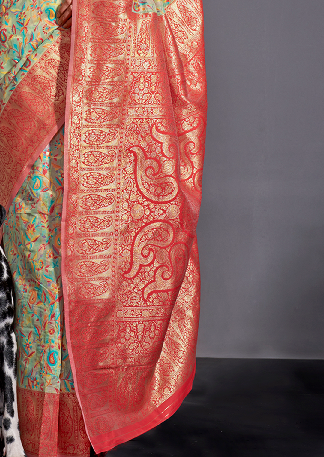 Pistachio Resham Woven Kashmiri Jamewar Silk Saree